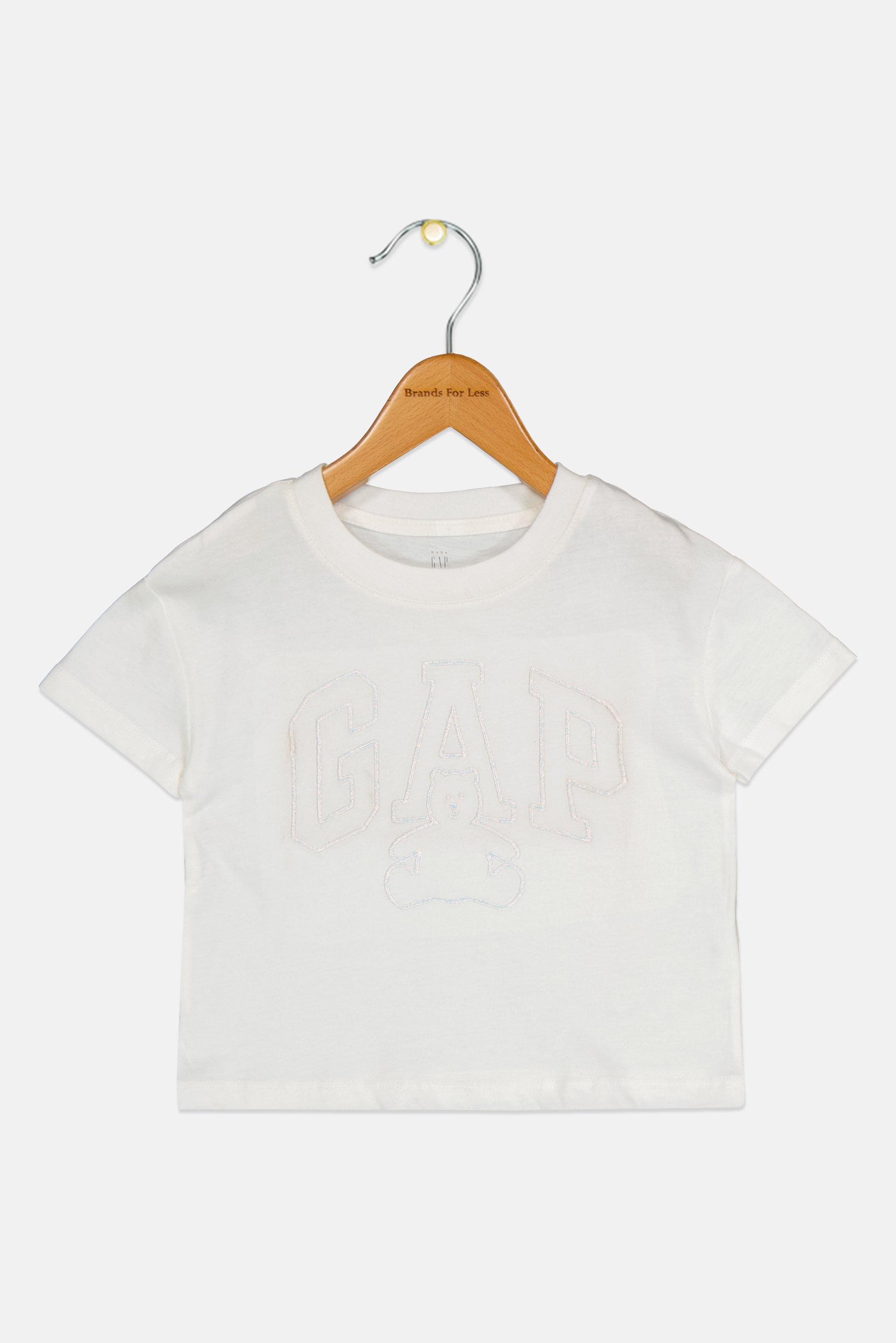 Toddlers Girl Embroidered Logo Short Sleeve Top, White