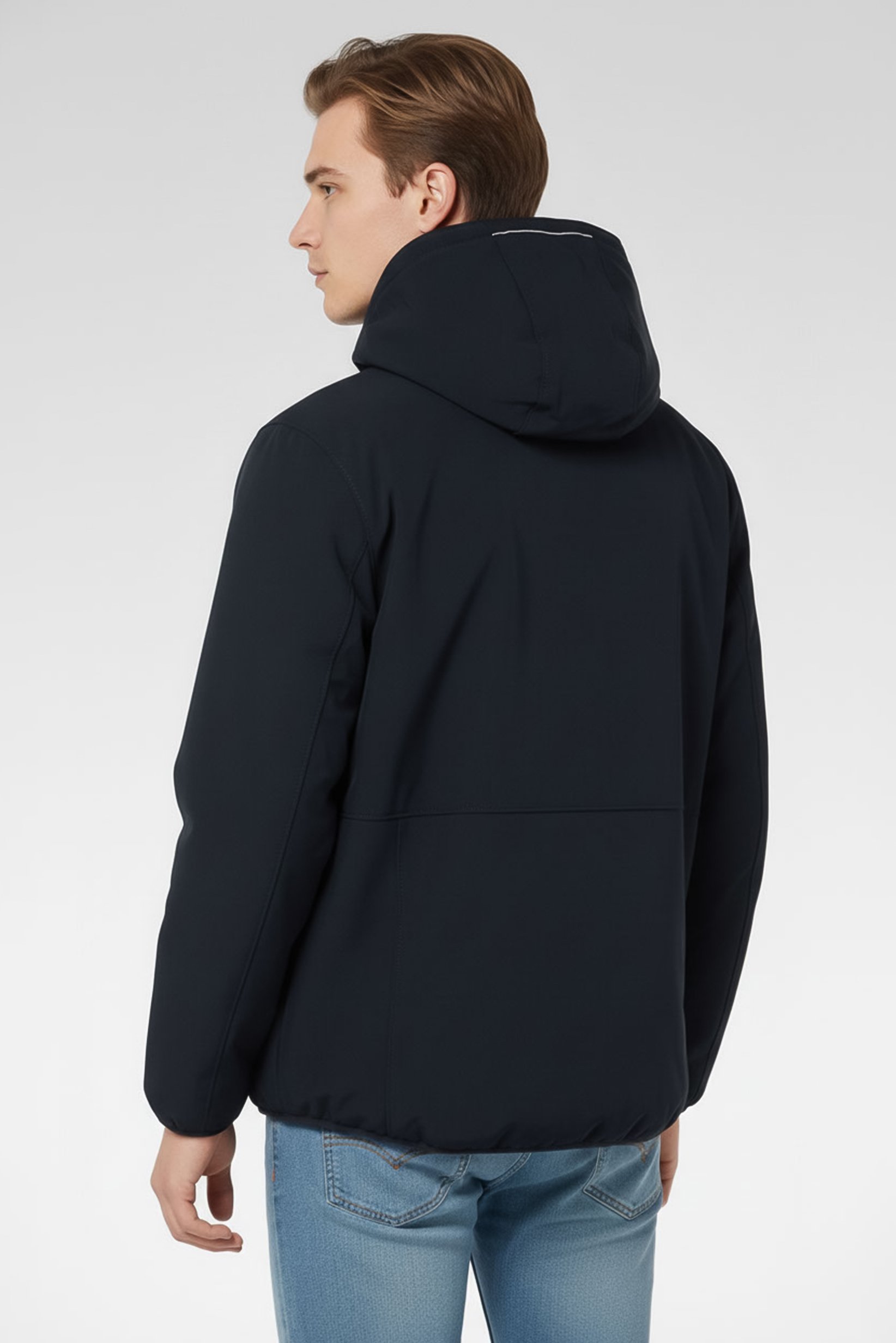 Men Hooded Brand Logo Soft Shell Jacket, Black