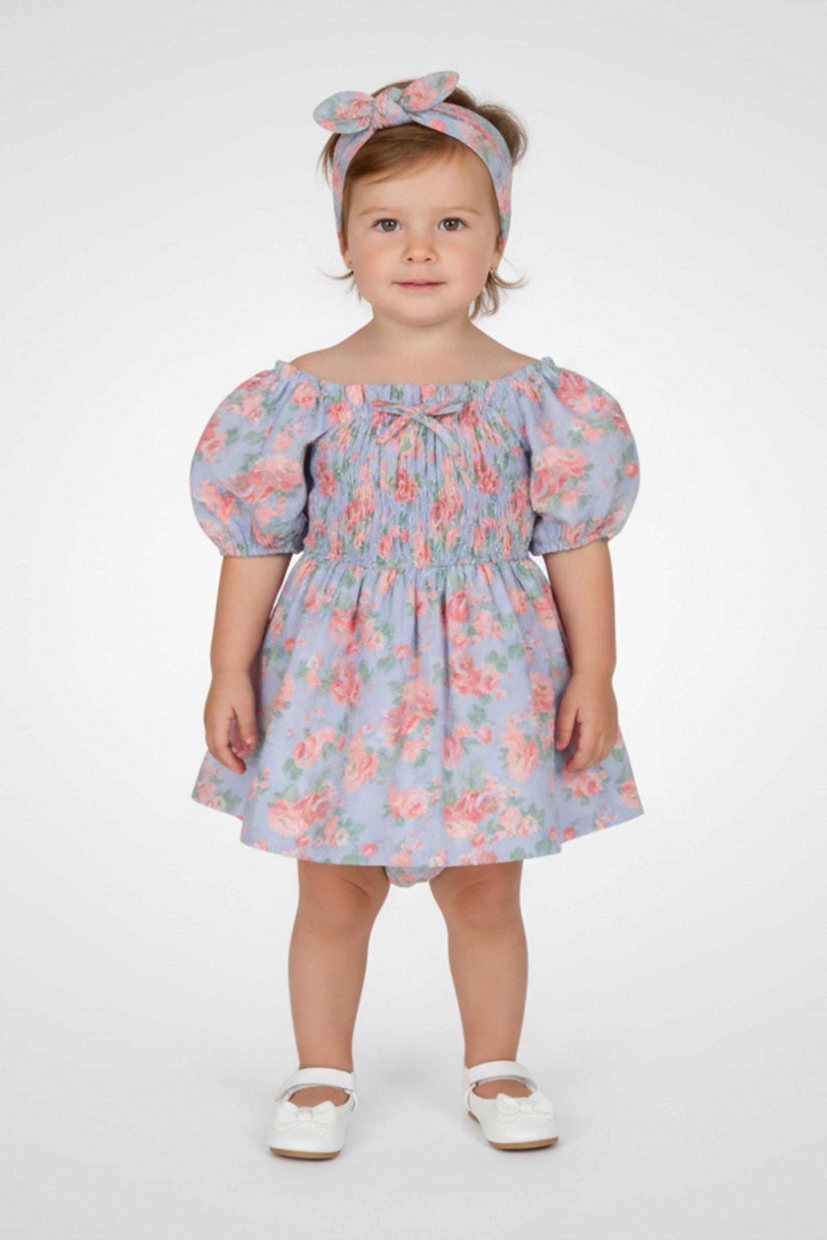 Toddlers Girl 3 Pieces Floral Pattern Dress And Panty With Headband Set, Multicolor