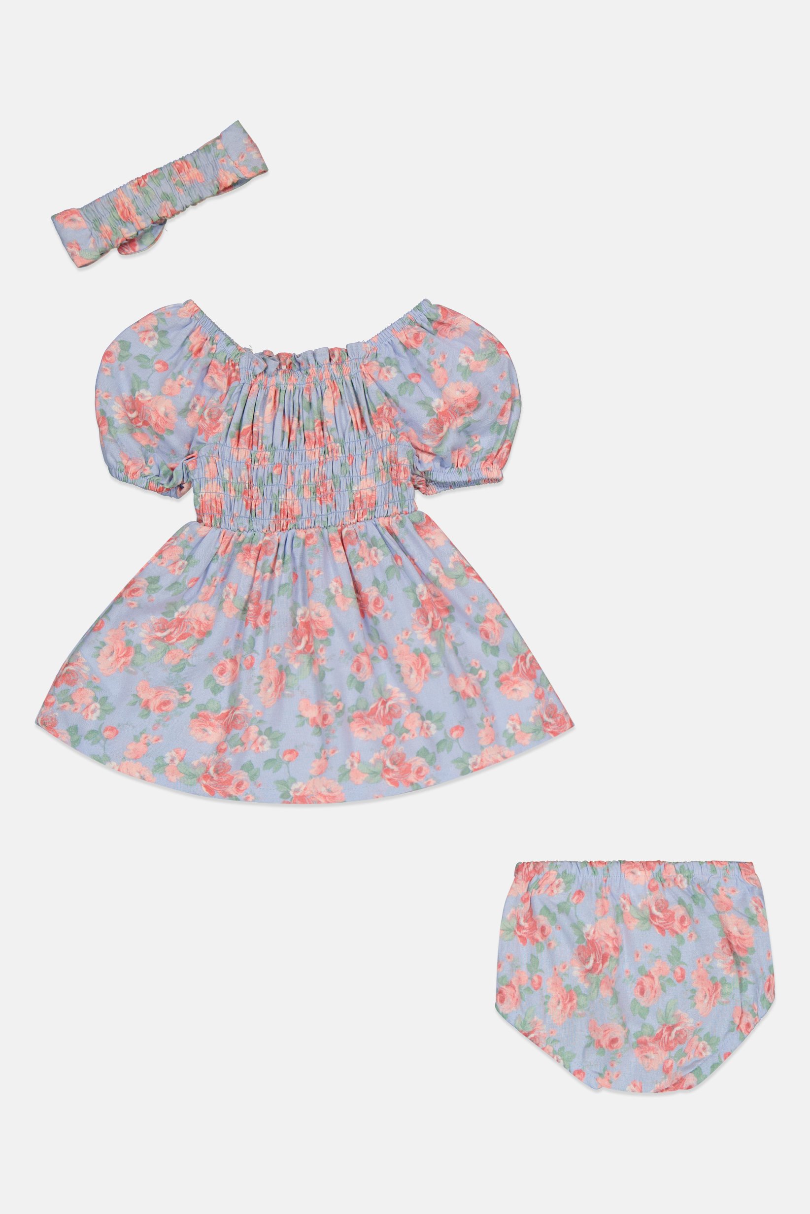 Toddlers Girl 3 Pieces Floral Pattern Dress And Panty With Headband Set, Multicolor