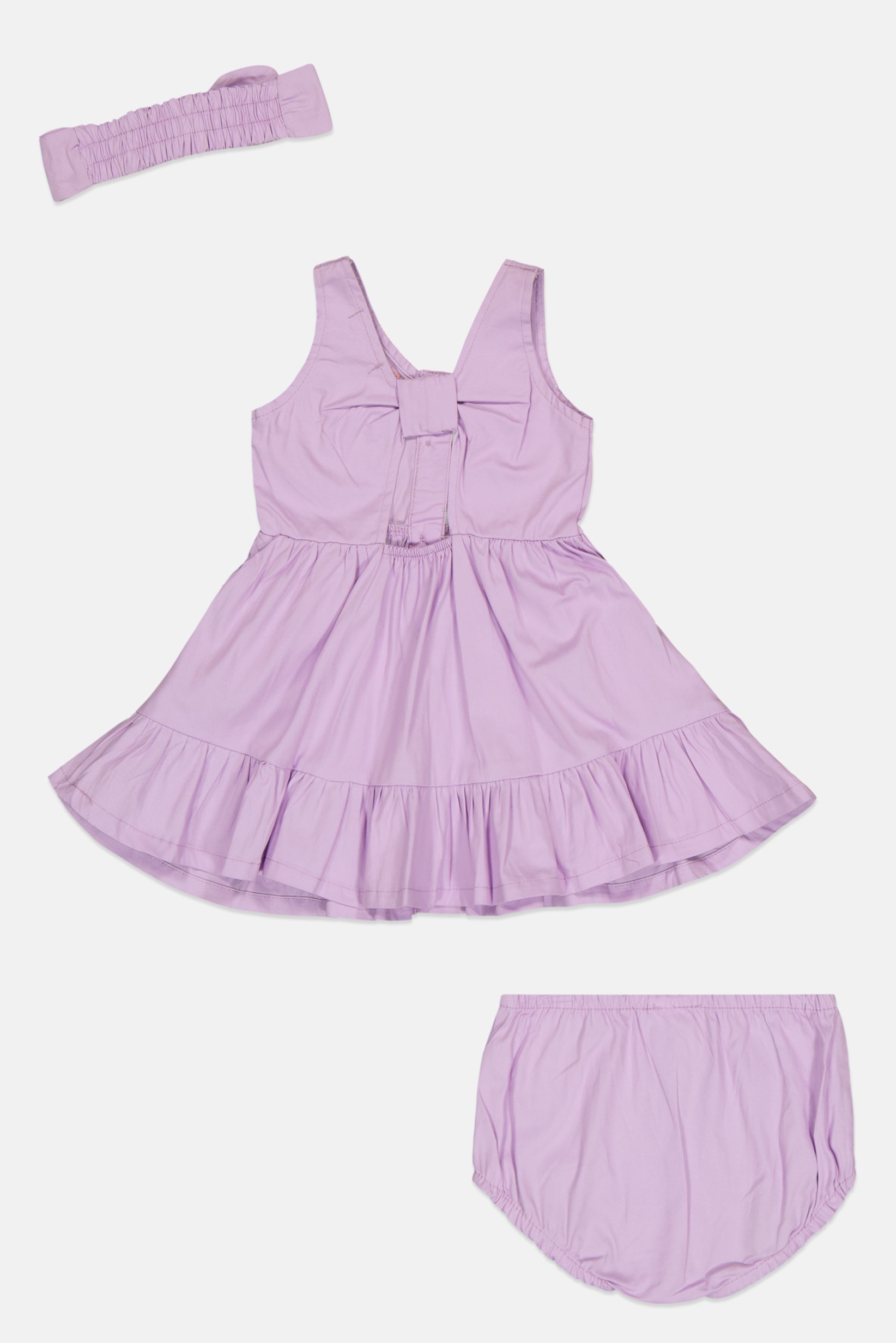 Toddlers Girl 3 Pieces Embroidered Dress With Panty And Headband, Lavender