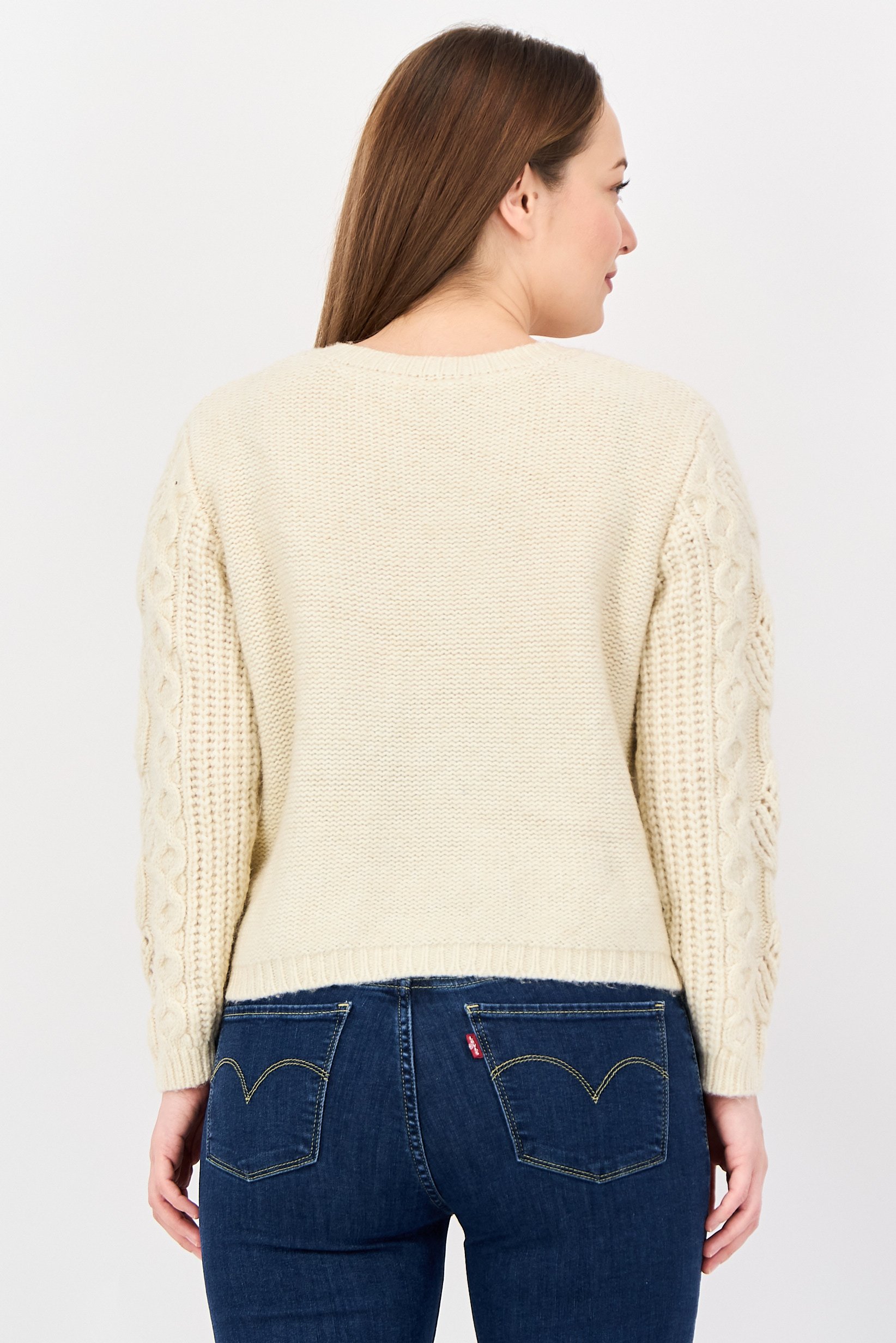 Women Crew Neck Crochet Cardigan, Ivory