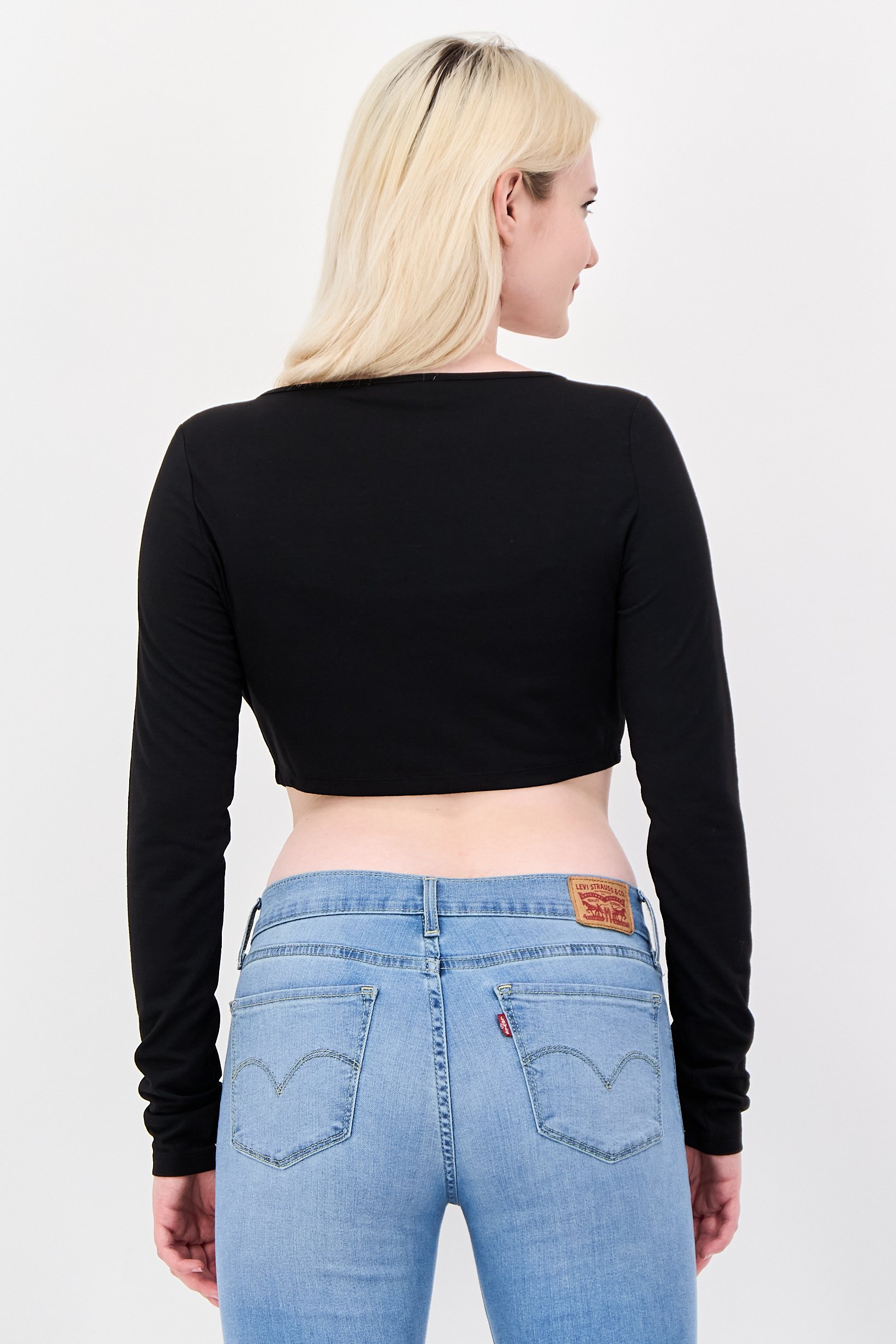 Women Scoop Neck Full Sleeve Plain Top, Black