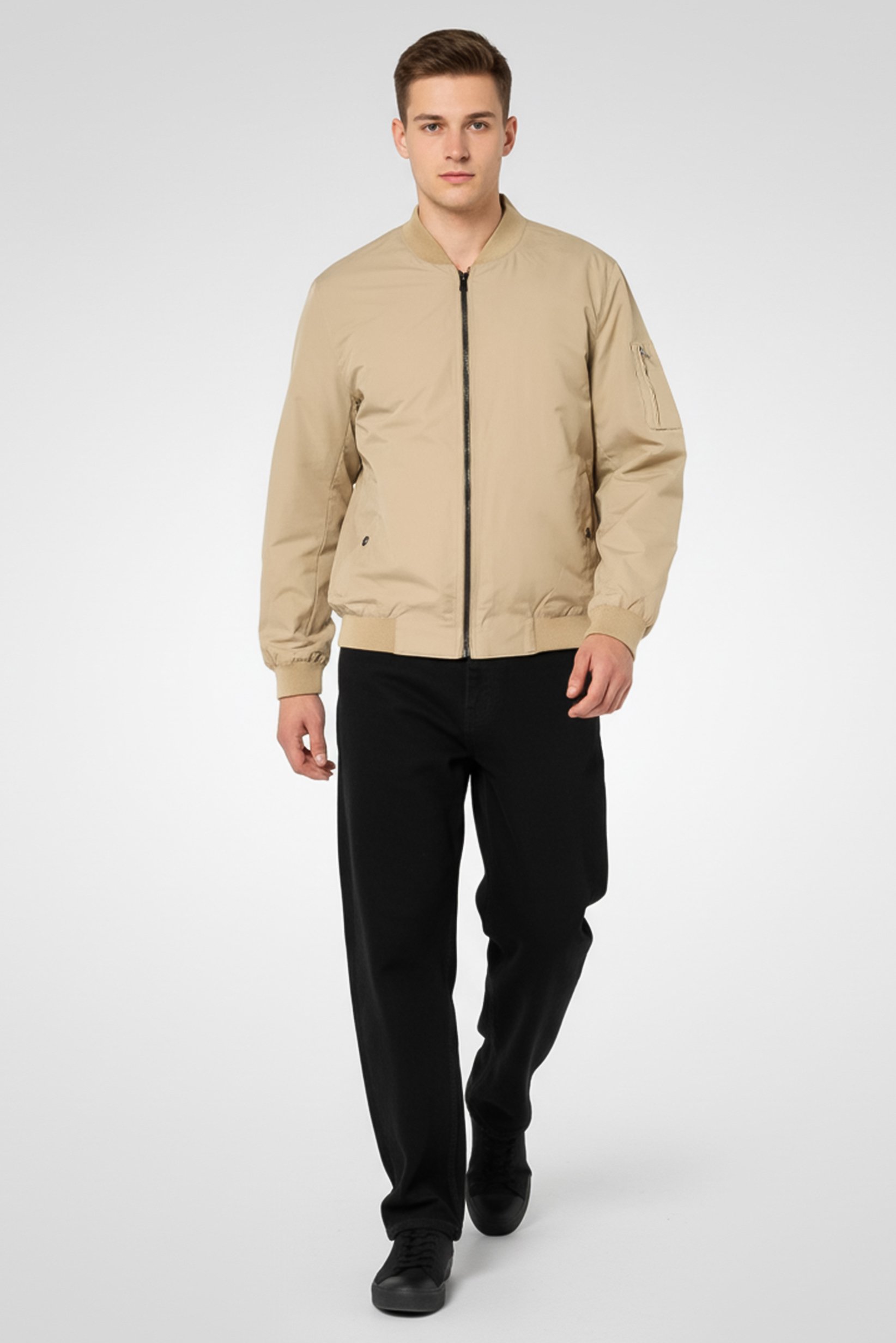 Men Plain Bomber Jacket, Khaki
