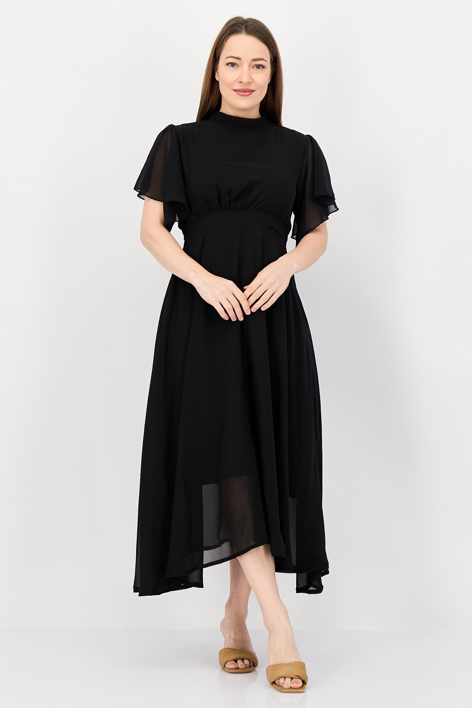 Women Plain A-Line Dress, Black