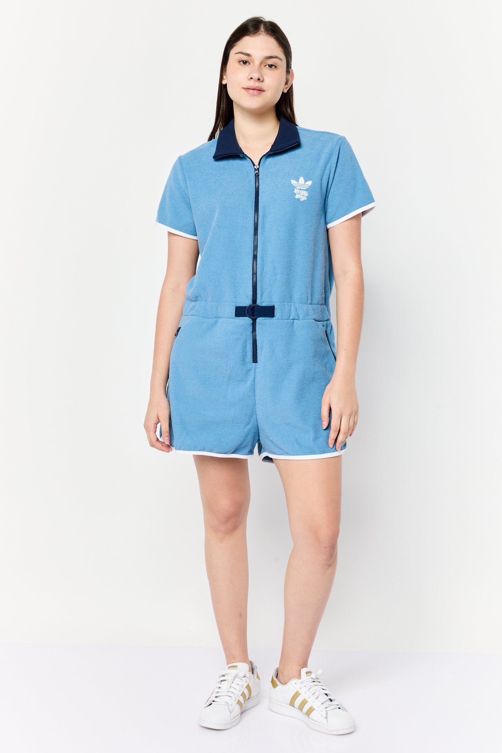 Women Sportswear Fit Short Sleeves Outdoor Playsuits, Blue