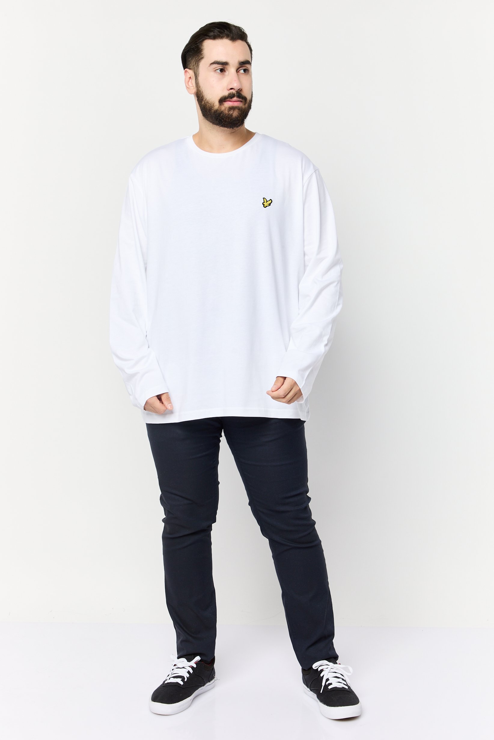 Men Crew Neck Long Sleeve Embroidered Logo T-Shirt, White