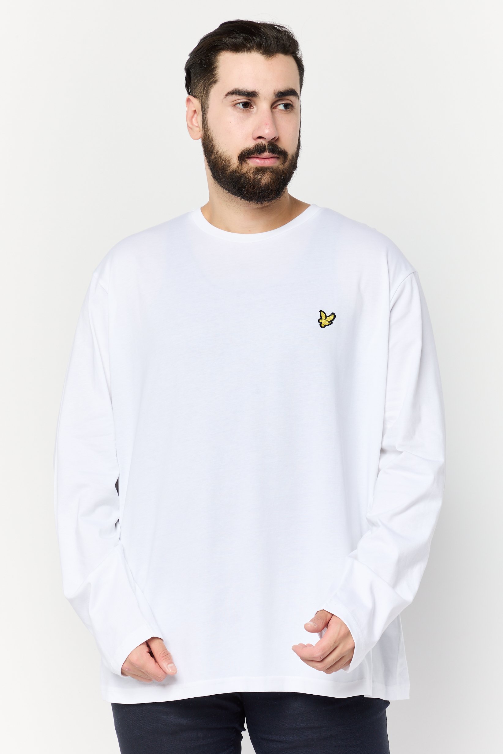 Men Crew Neck Long Sleeve Embroidered Logo T-Shirt, White
