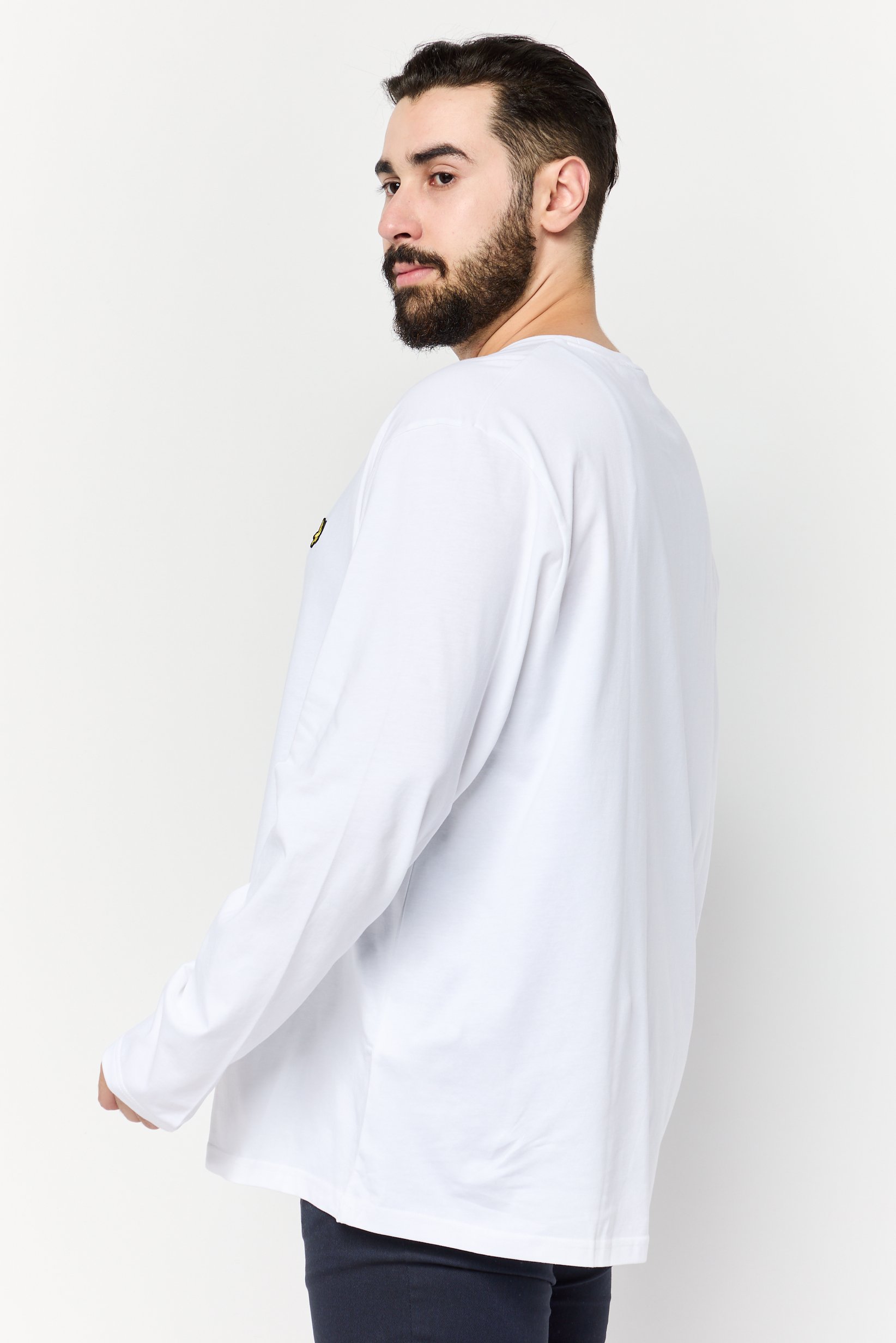 Men Crew Neck Long Sleeve Embroidered Logo T-Shirt, White