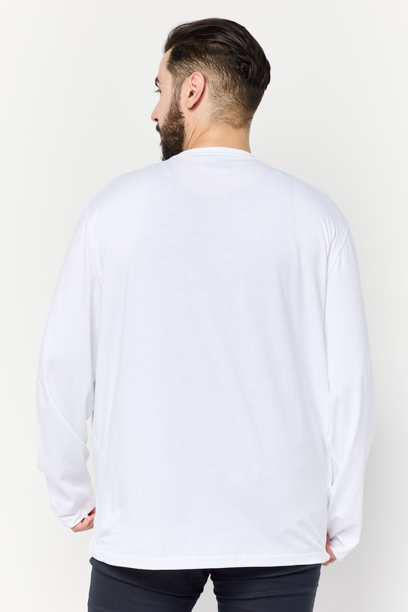 Men Crew Neck Long Sleeve Embroidered Logo T-Shirt, White