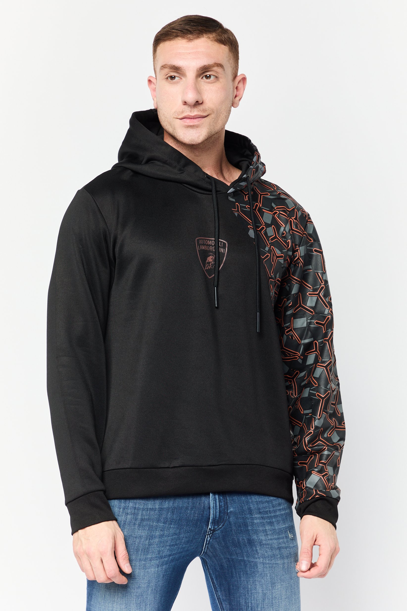 Men Brand Logo Long Sleeves Hooded Sweatshirt, Black