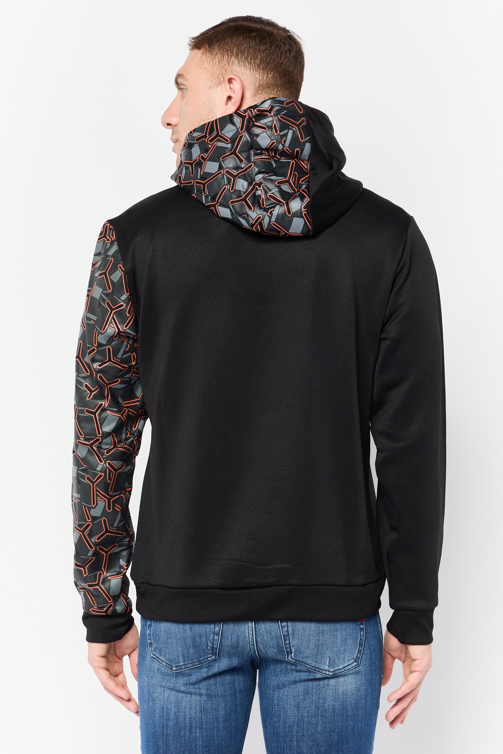 Men Brand Logo Long Sleeves Hooded Sweatshirt, Black