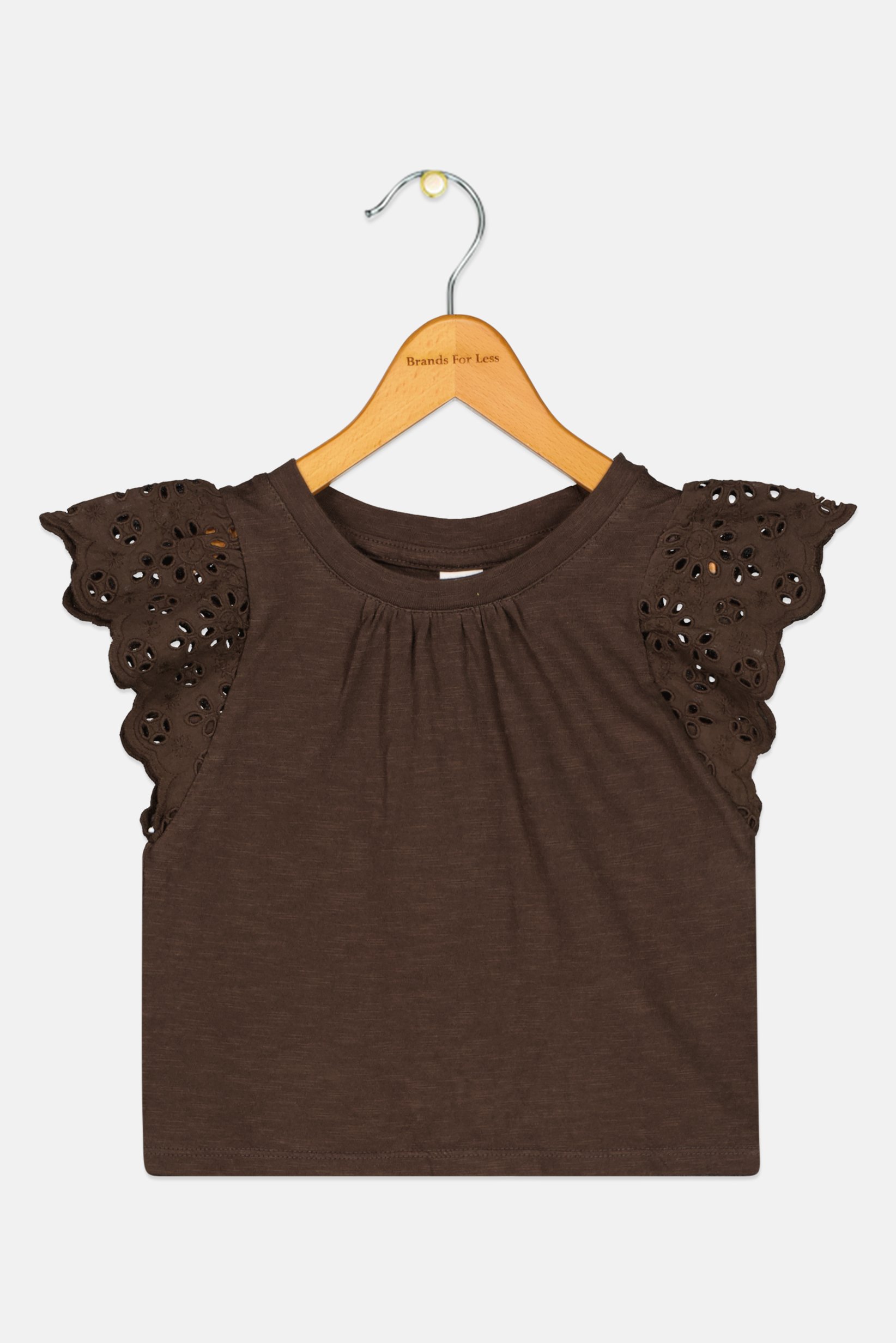 Toddlers Girl Round Neck Short Sleeve Plain Top, Dark Brown