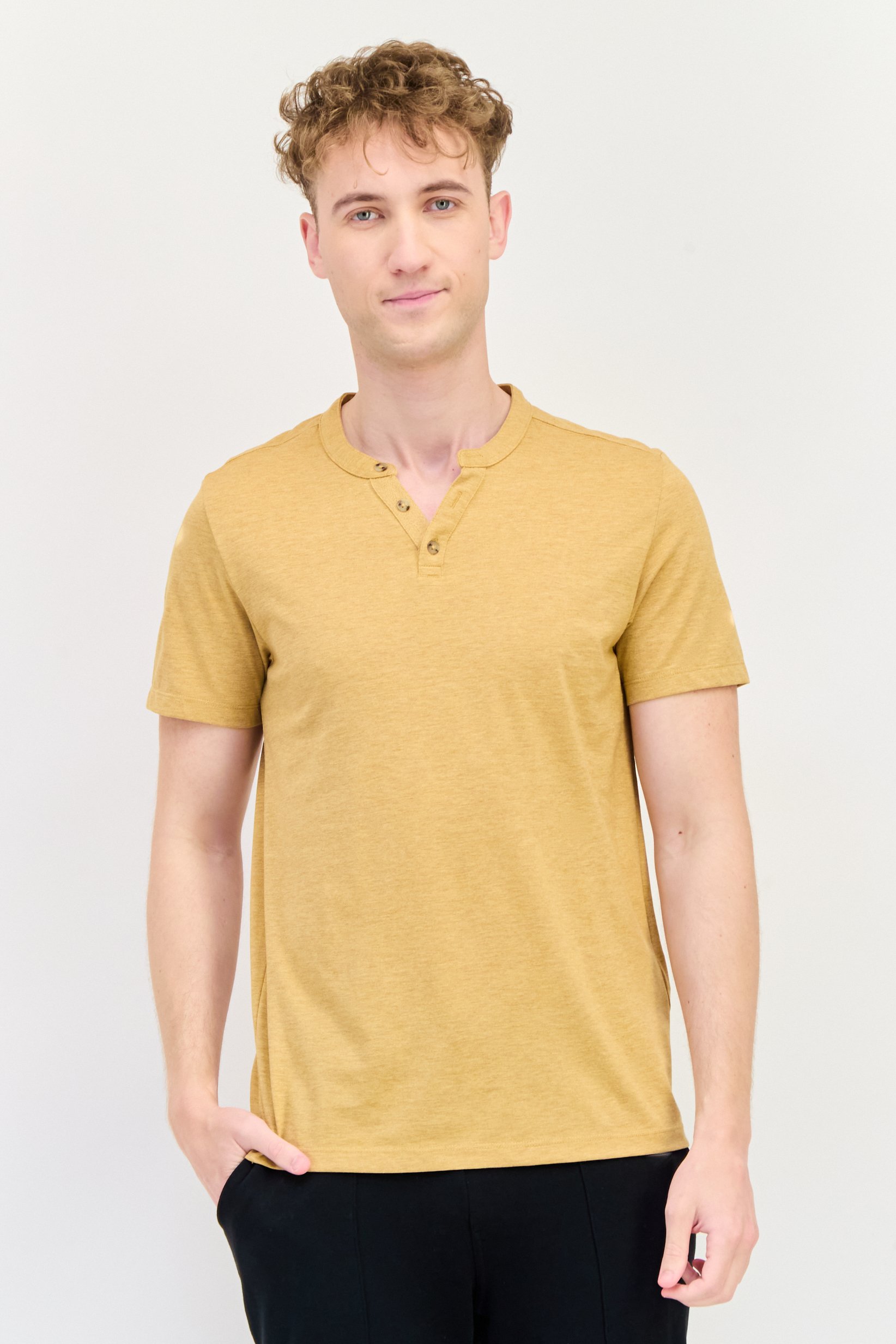 Men Split Neck Short Sleeve Solid Hurley T-Shirt, Mustard