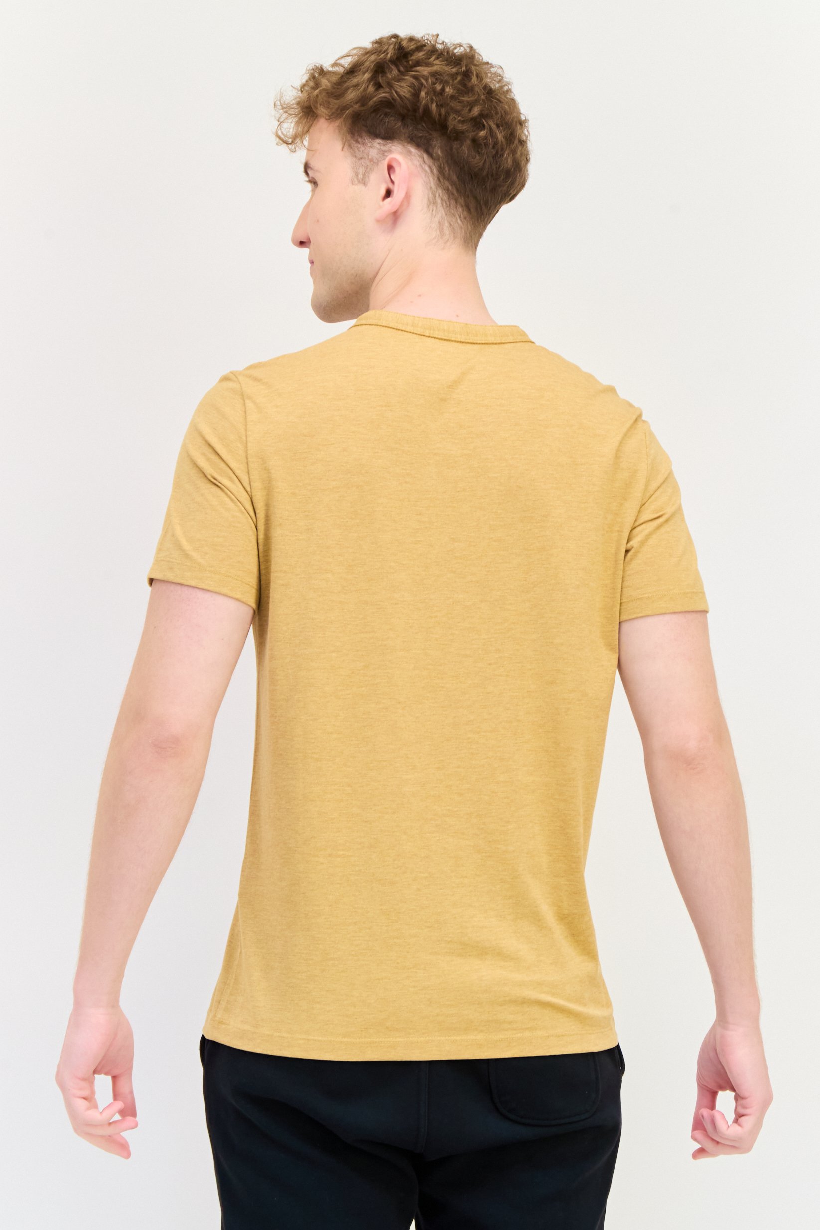 Men Split Neck Short Sleeve Solid Hurley T-Shirt, Mustard