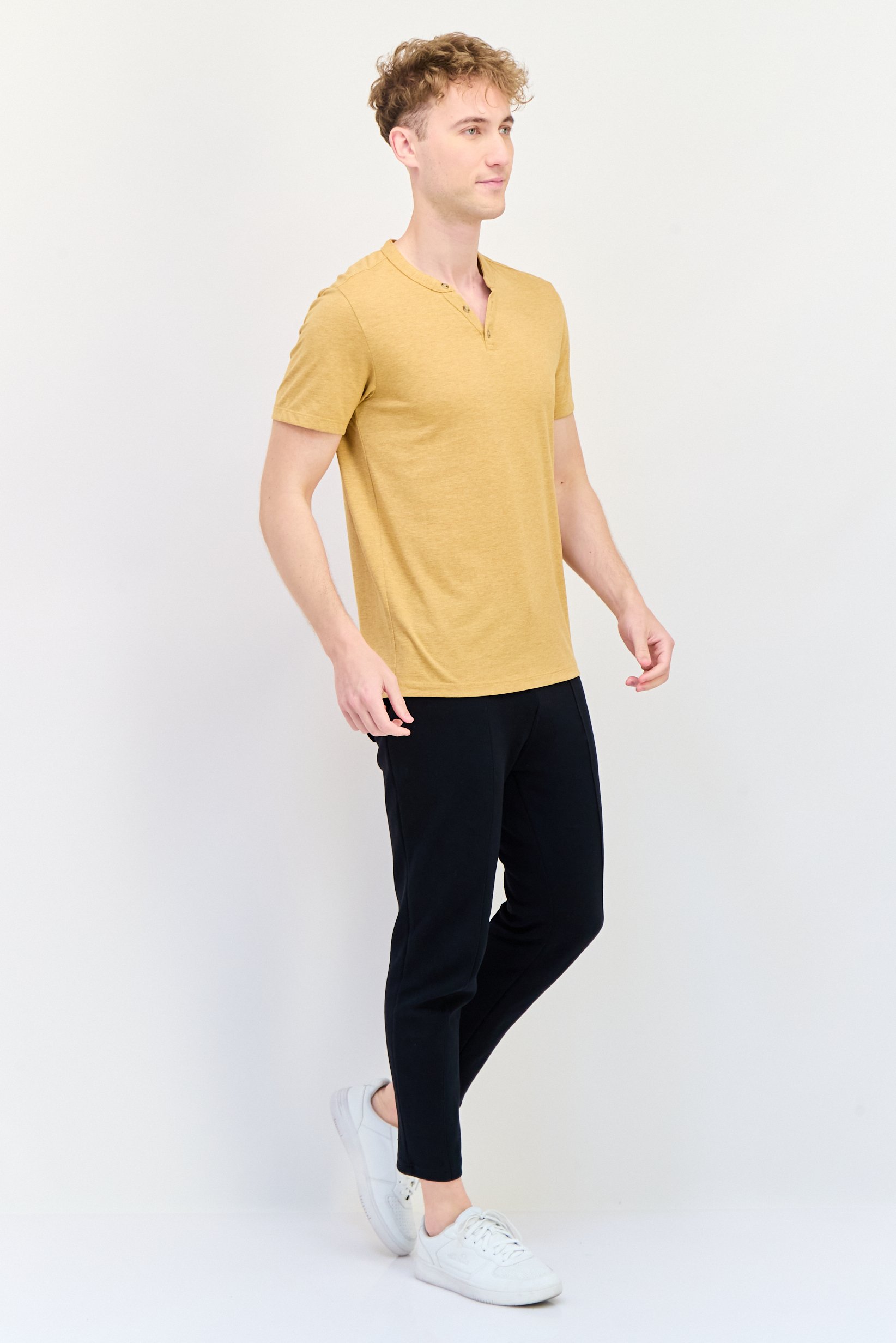 Men Split Neck Short Sleeve Solid Hurley T-Shirt, Mustard