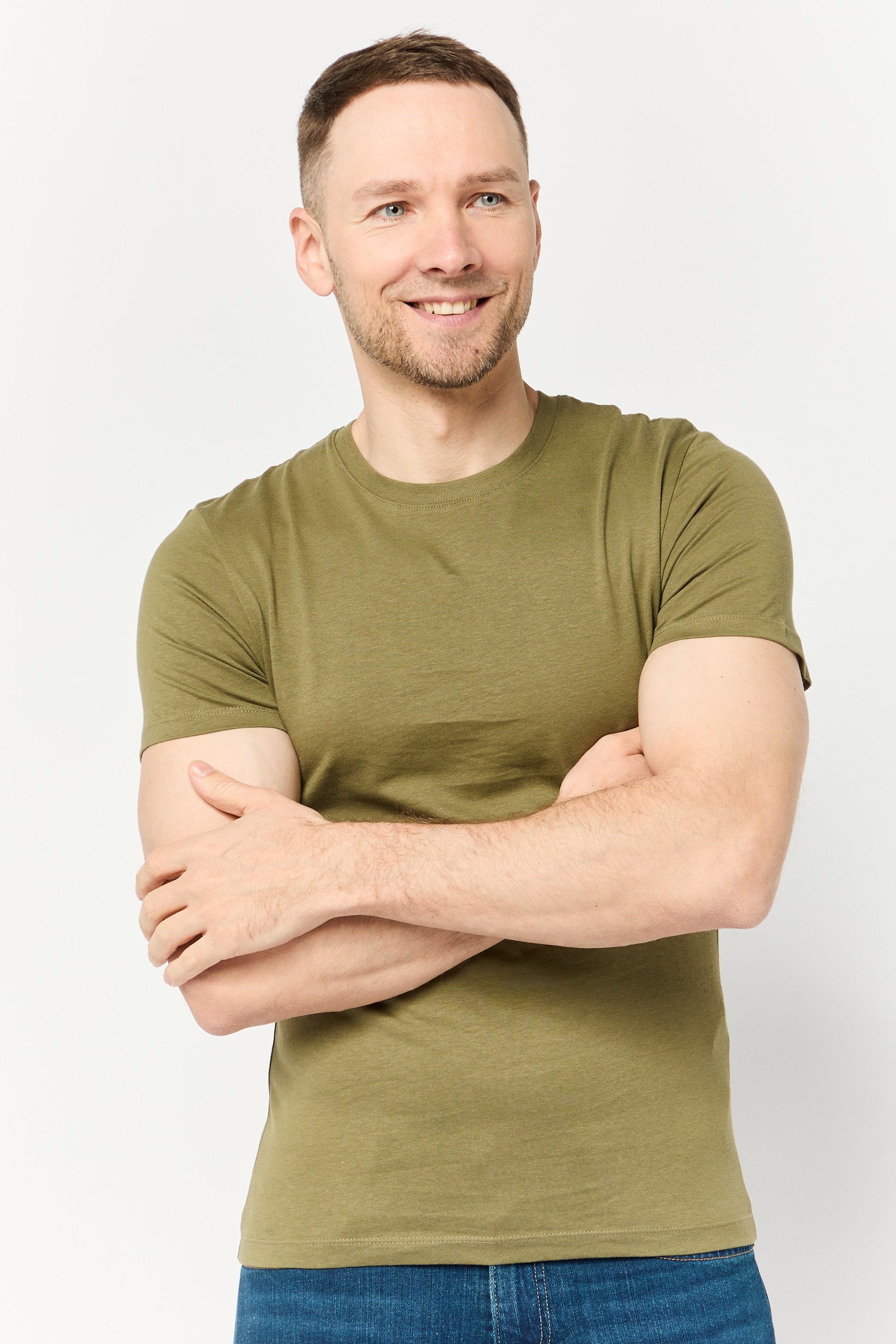 Men Crew Neck Short Sleeve Plain T shirt, Olive