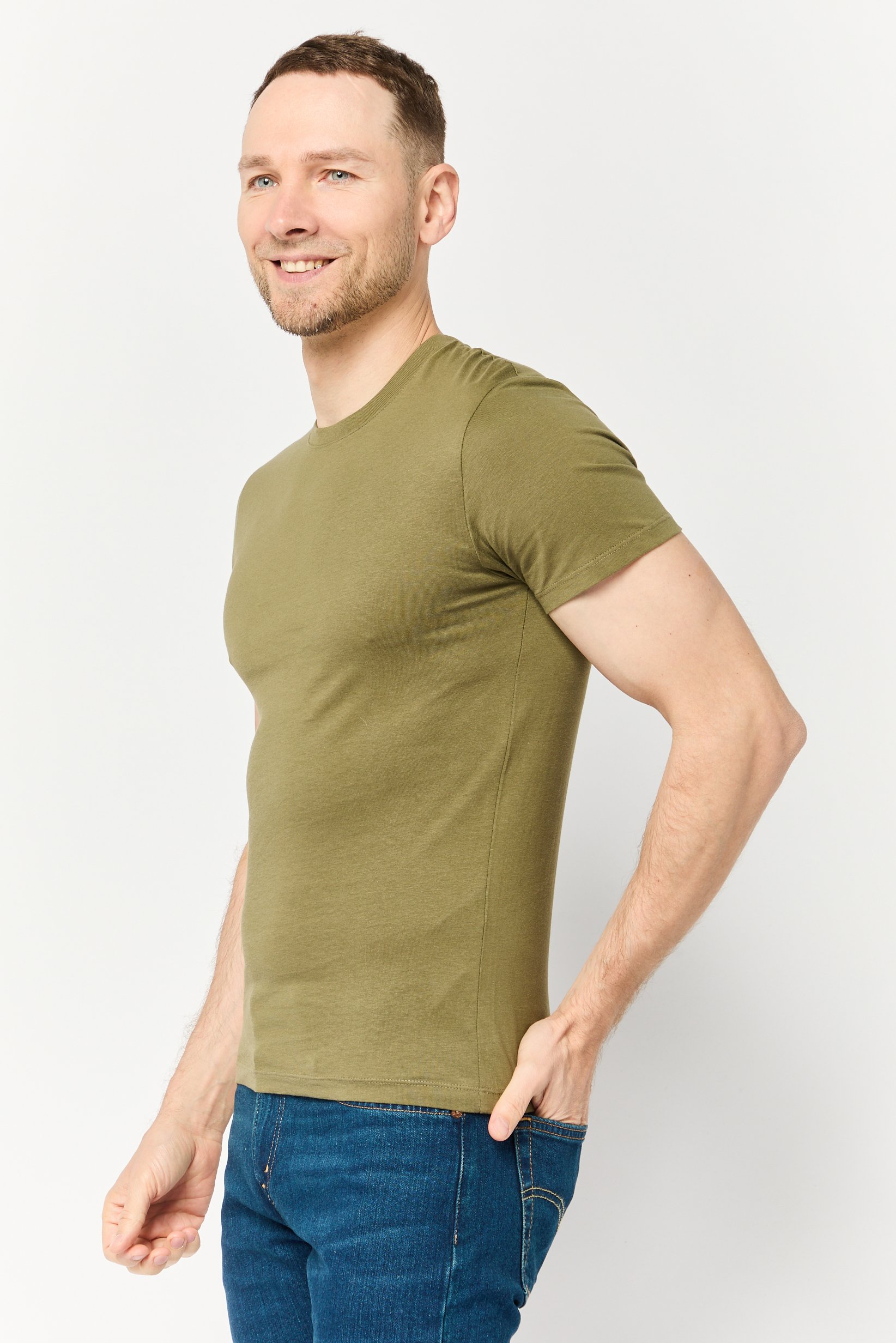 Men Crew Neck Short Sleeve Plain T shirt, Olive