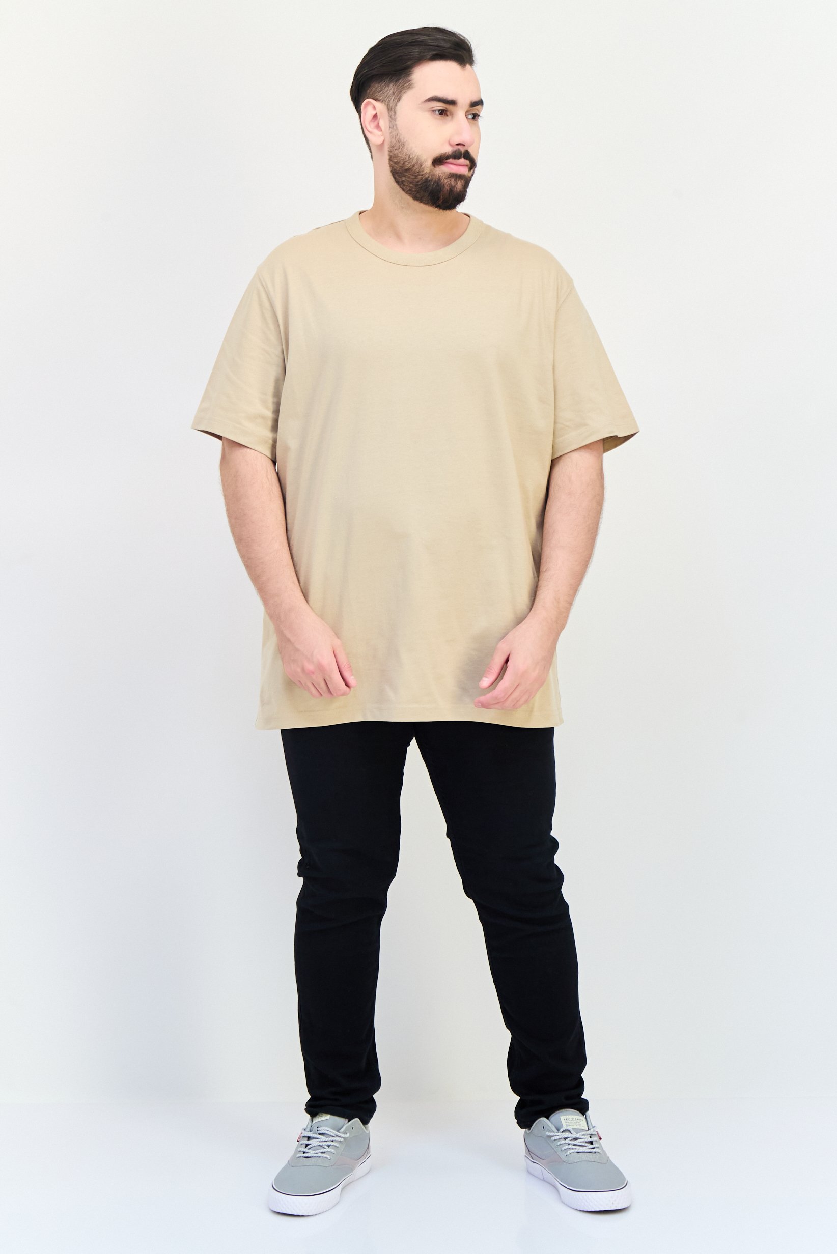 Men Crew Neck Short Sleeve Solid T Shirt, Light Taupe