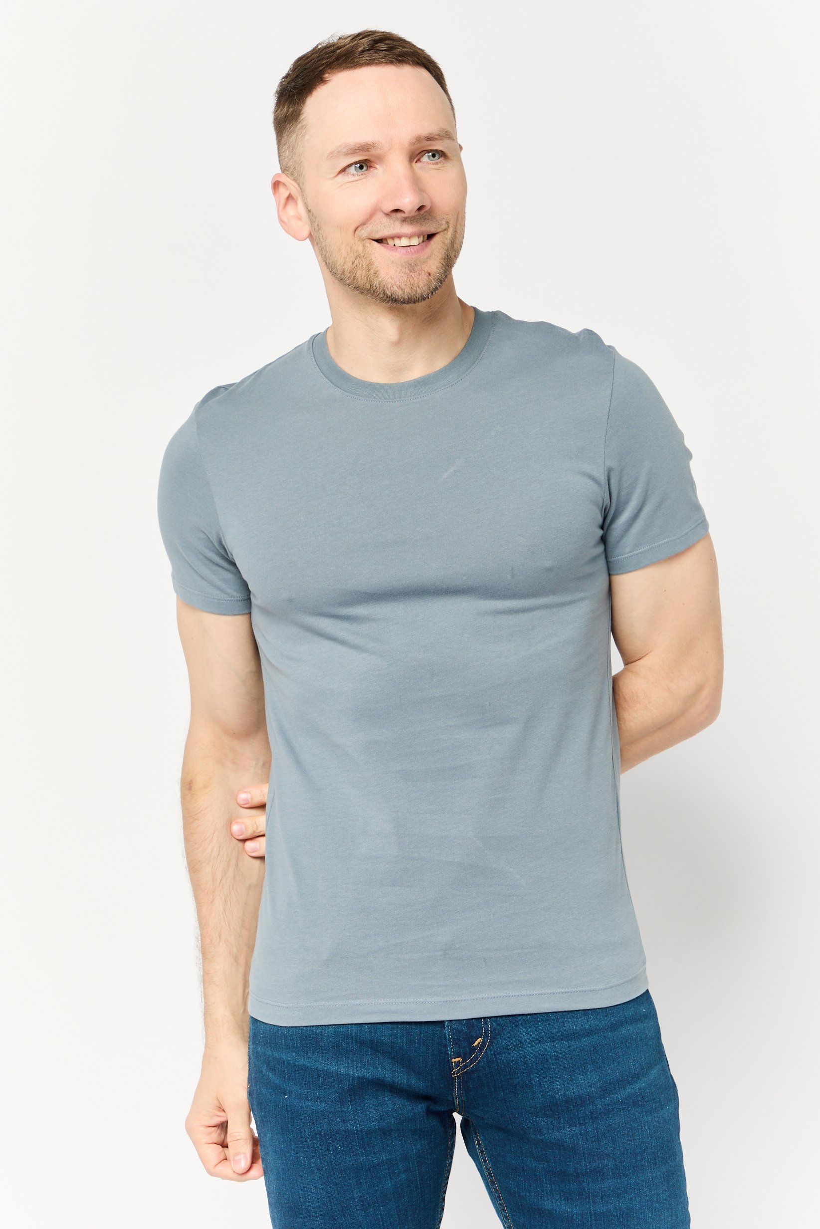 Men Crew Neck Short Sleeves Solid T-Shirt, Dusty Blue