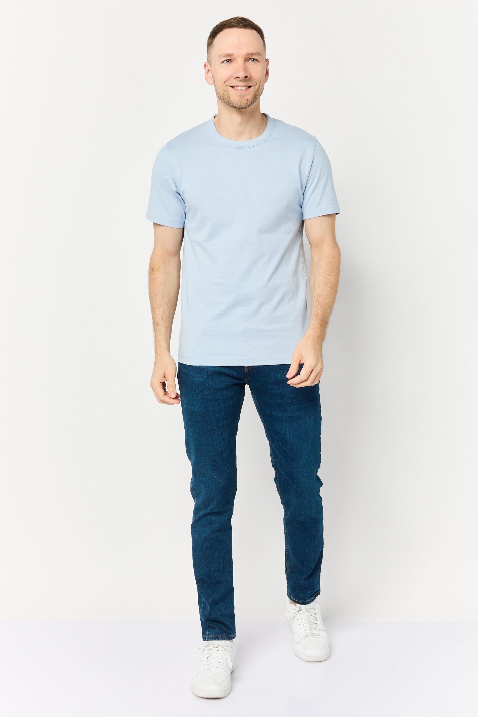 Men Crew Neck Short Sleeve Solid T Shirt, Light Blue