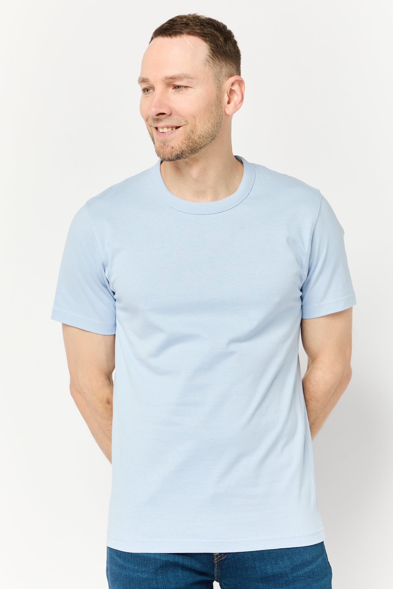 Men Crew Neck Short Sleeve Solid T Shirt, Light Blue