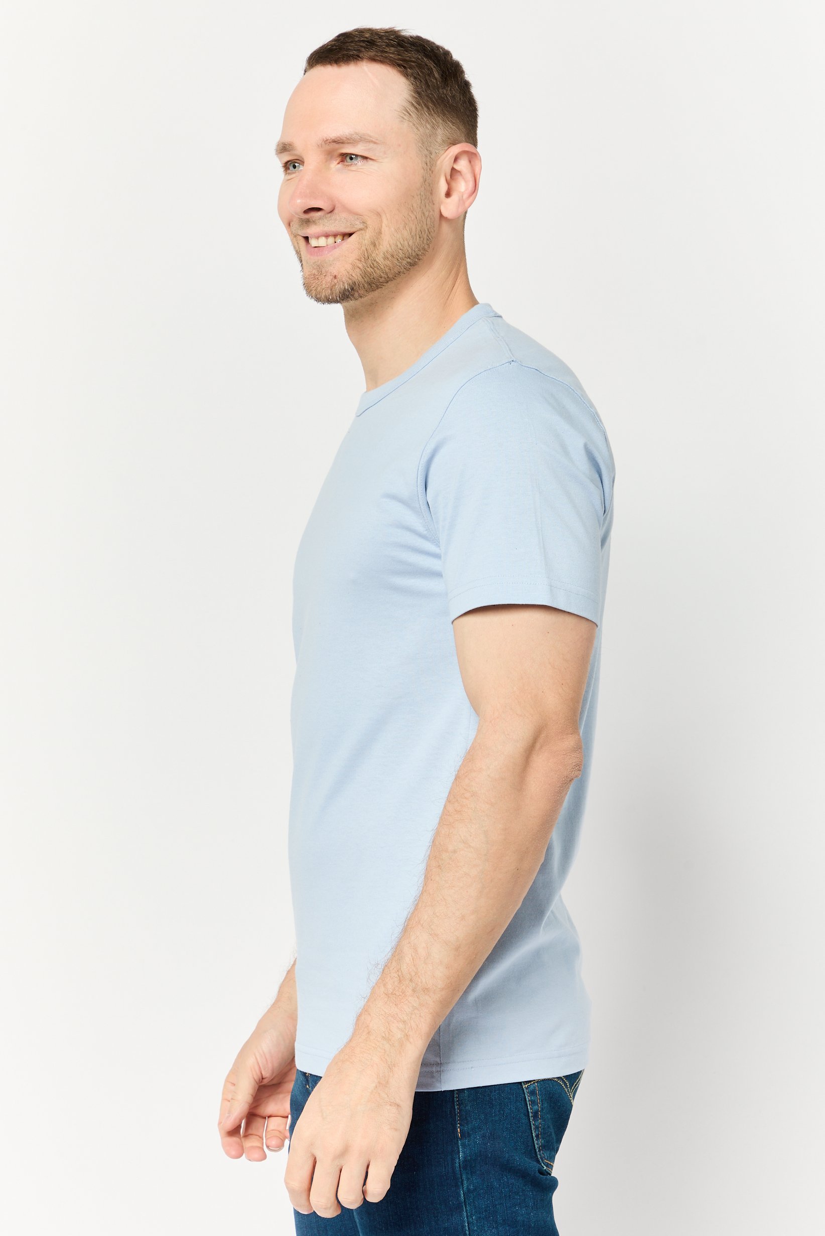 Men Crew Neck Short Sleeve Solid T Shirt, Light Blue