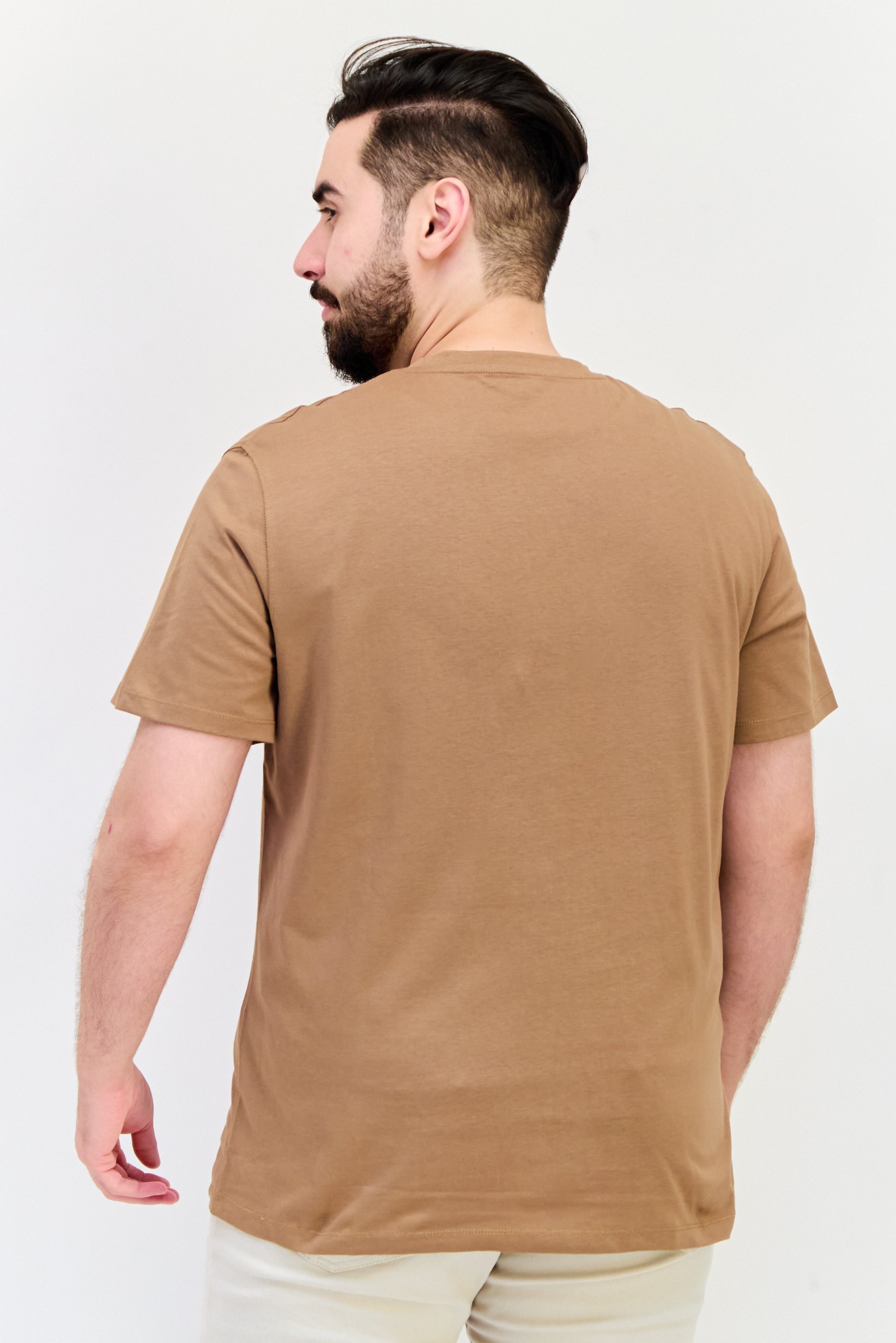 Men Crew Neck Short Sleeves Plain T-Shirt, Brown