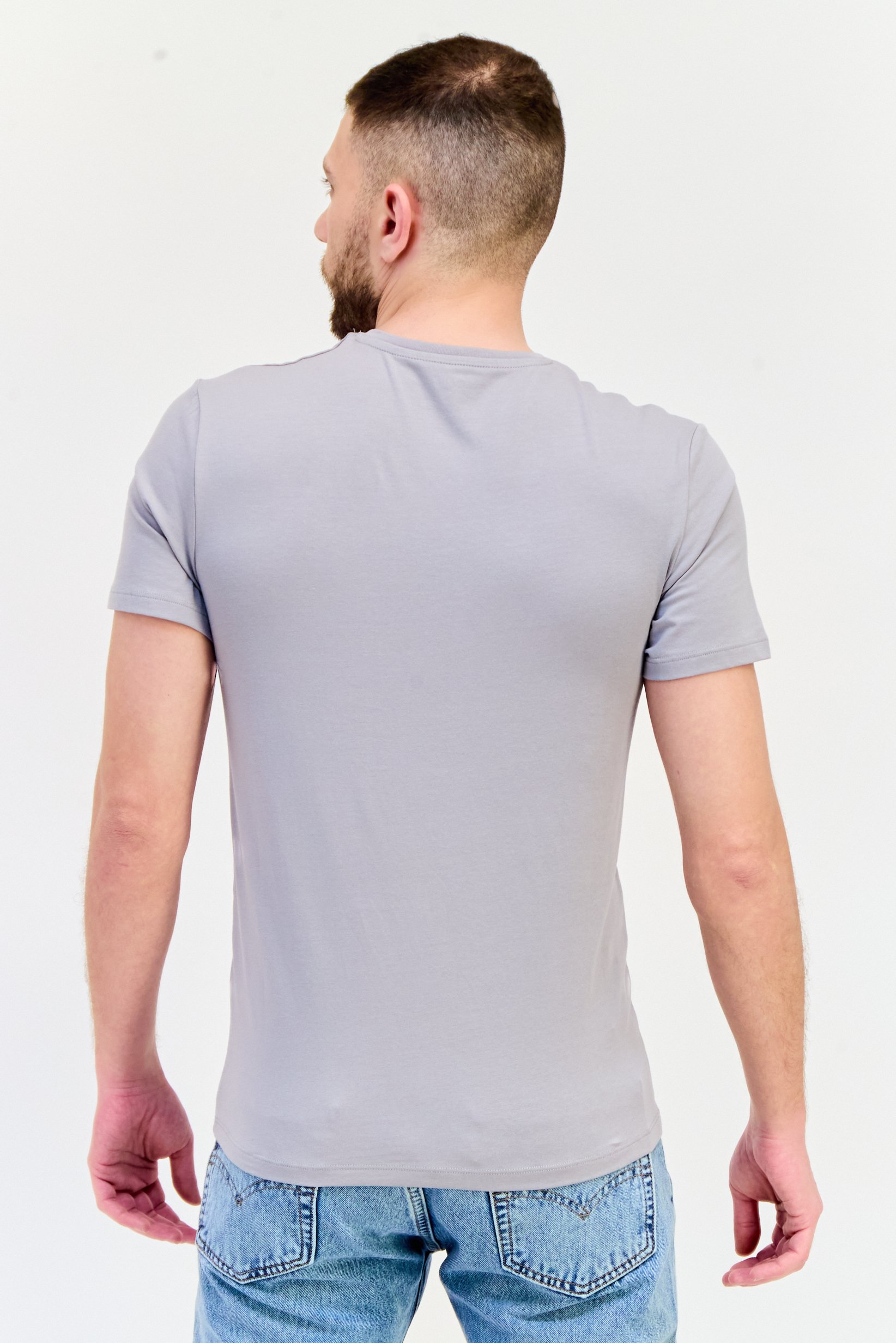 Men V-Neck Short Sleeves Plain T-Shirt, Grey