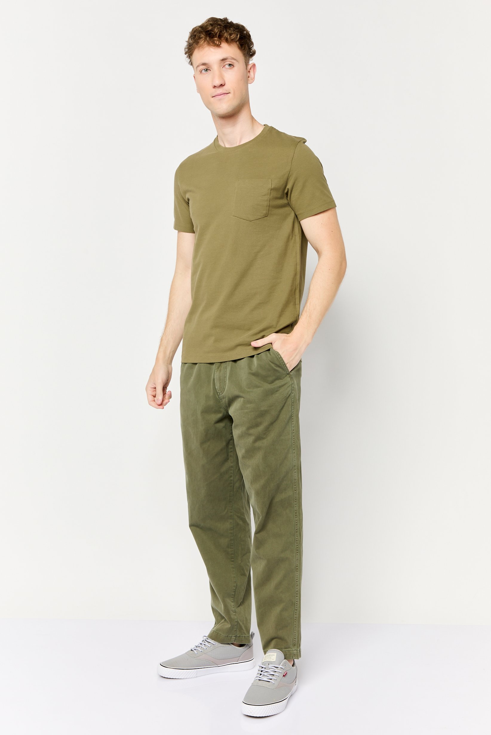 Men Crew Neck Short Sleeve Plain T-shirt, Olive