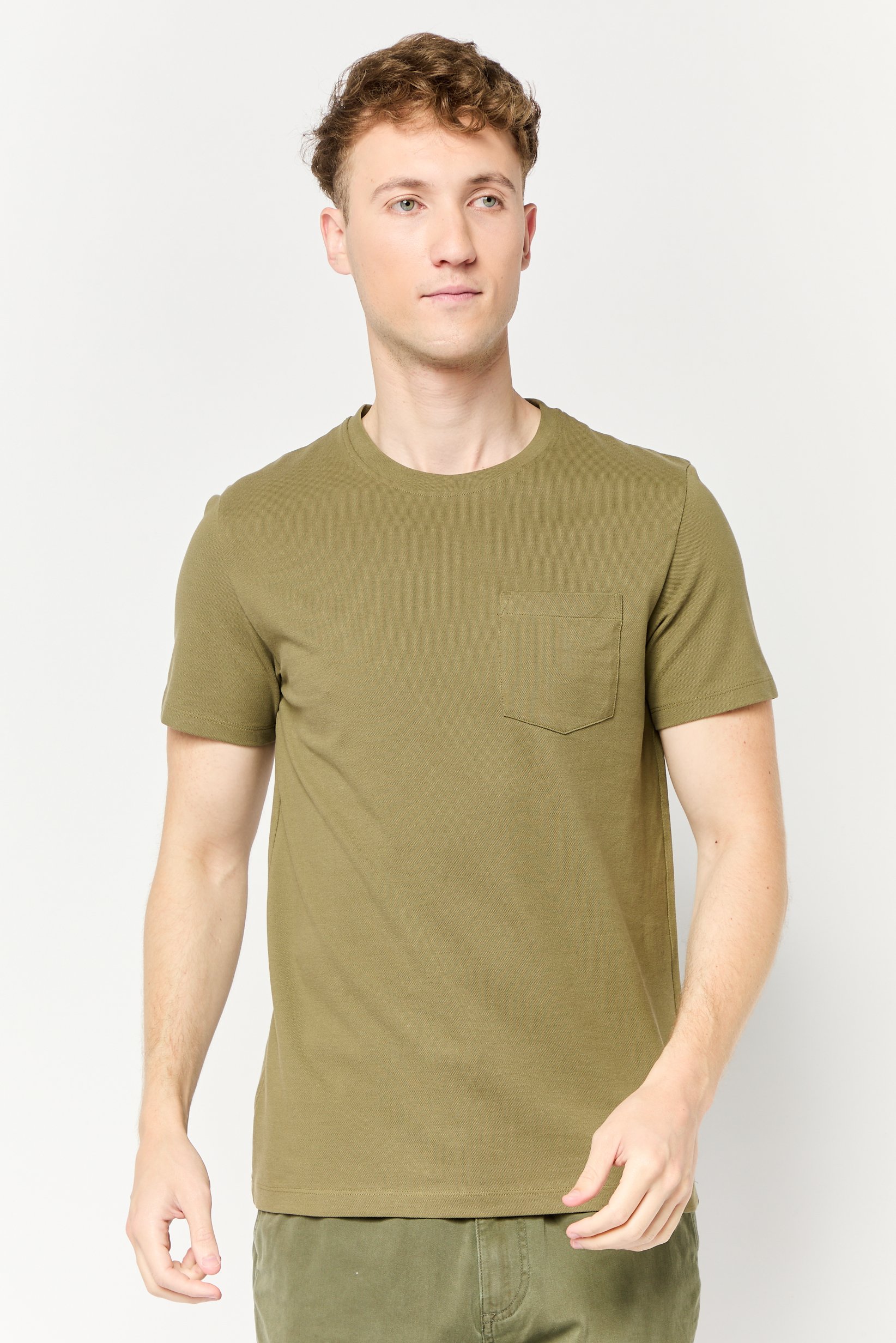 Men Crew Neck Short Sleeve Plain T-shirt, Olive