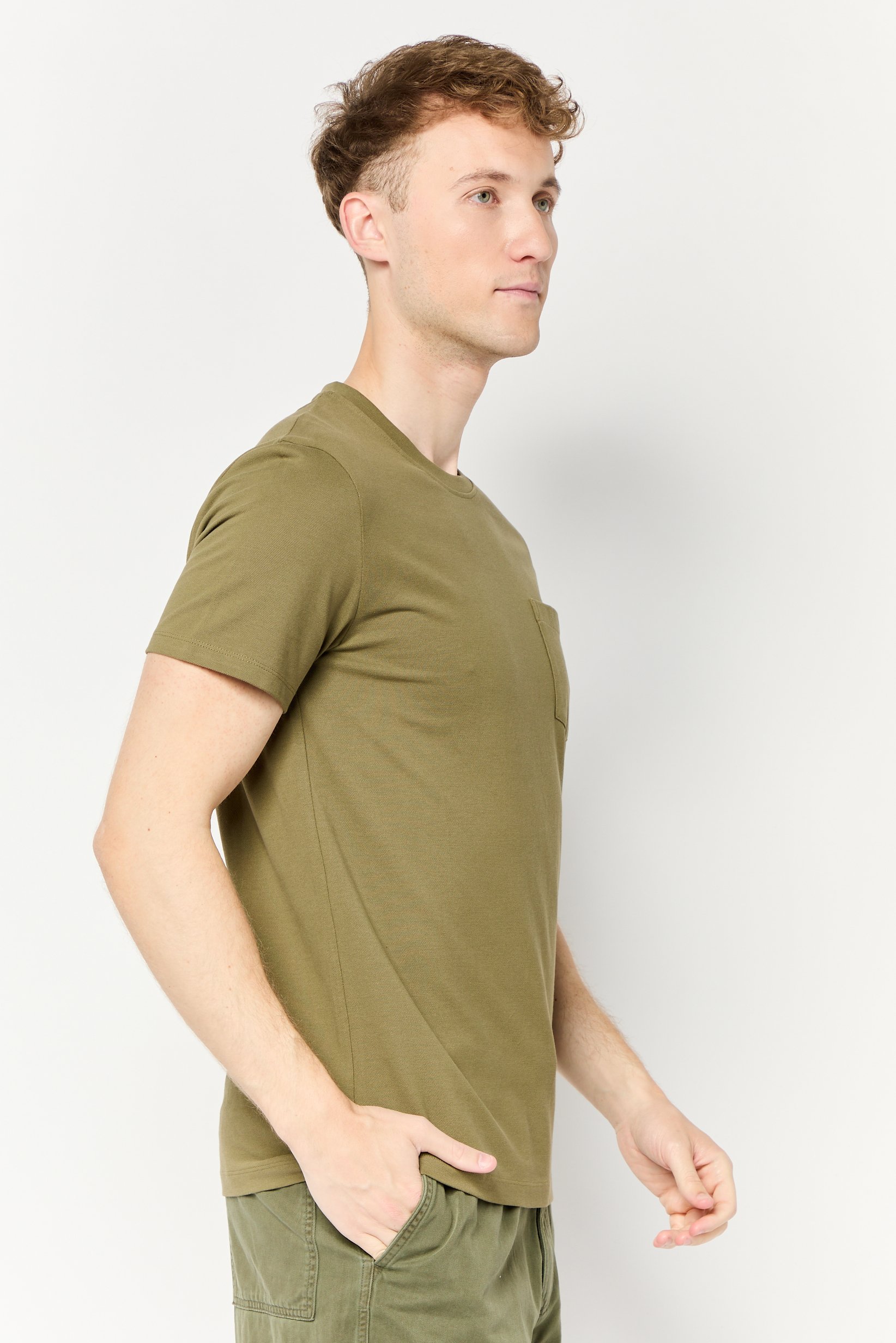Men Crew Neck Short Sleeve Plain T-shirt, Olive
