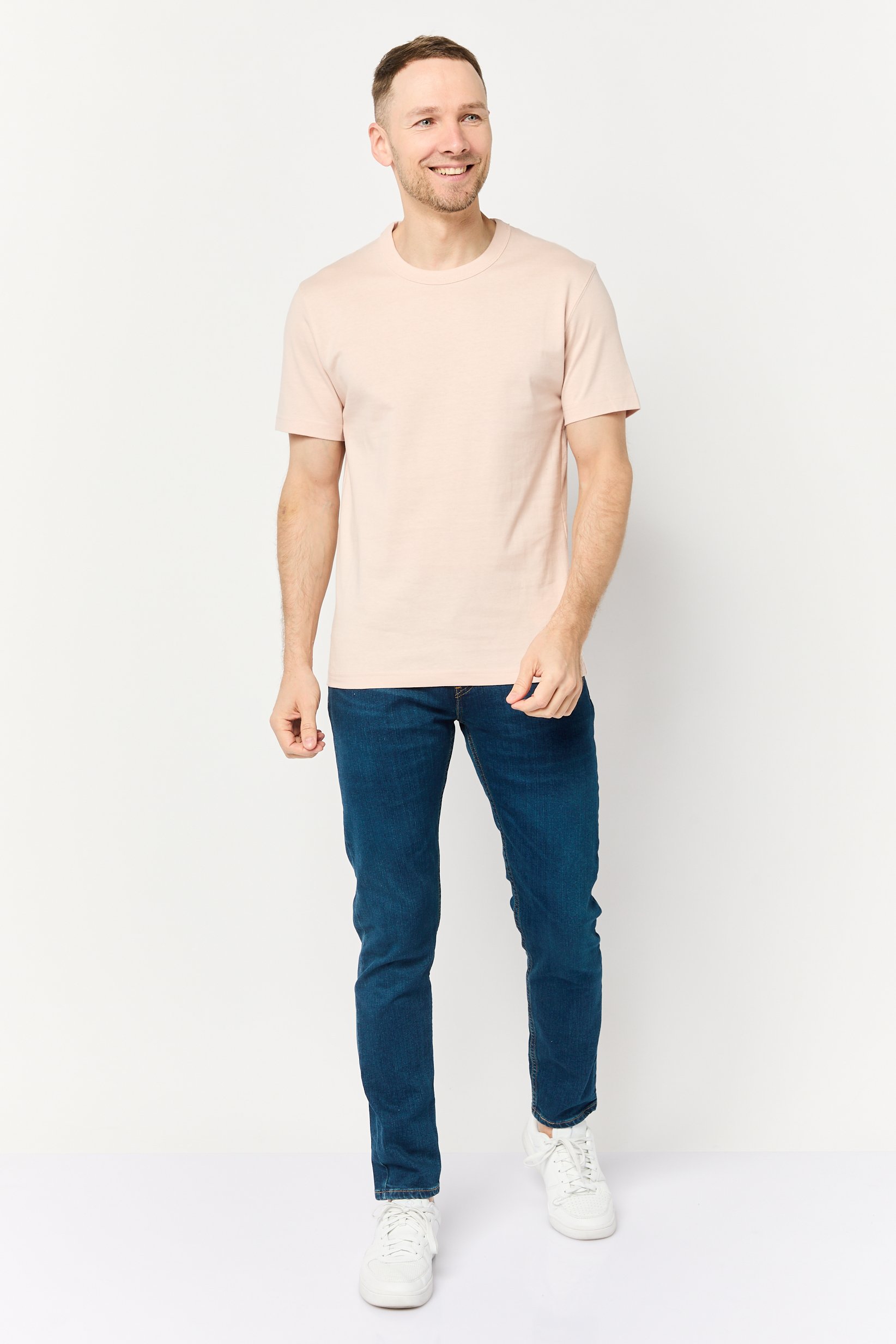 Men Crew Neck Short Sleeves Plain T-Shirt, Light Pink