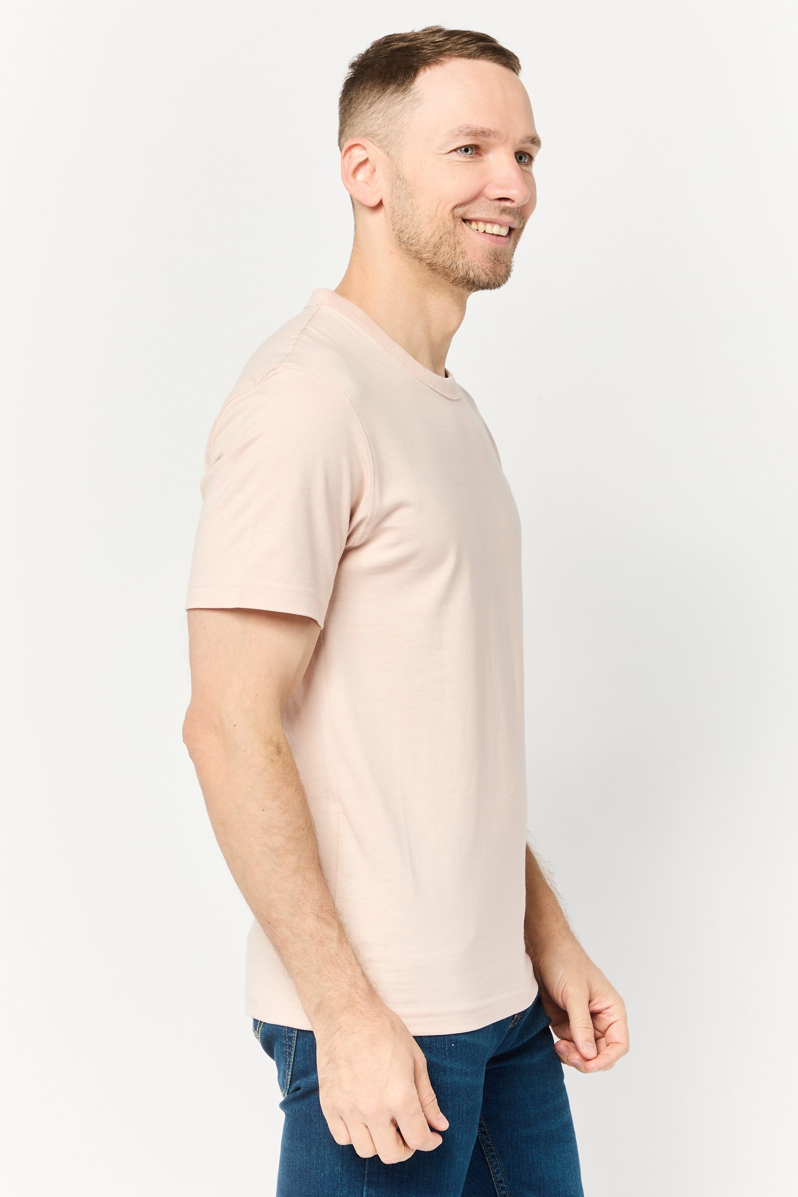 Men Crew Neck Short Sleeves Plain T-Shirt, Light Pink