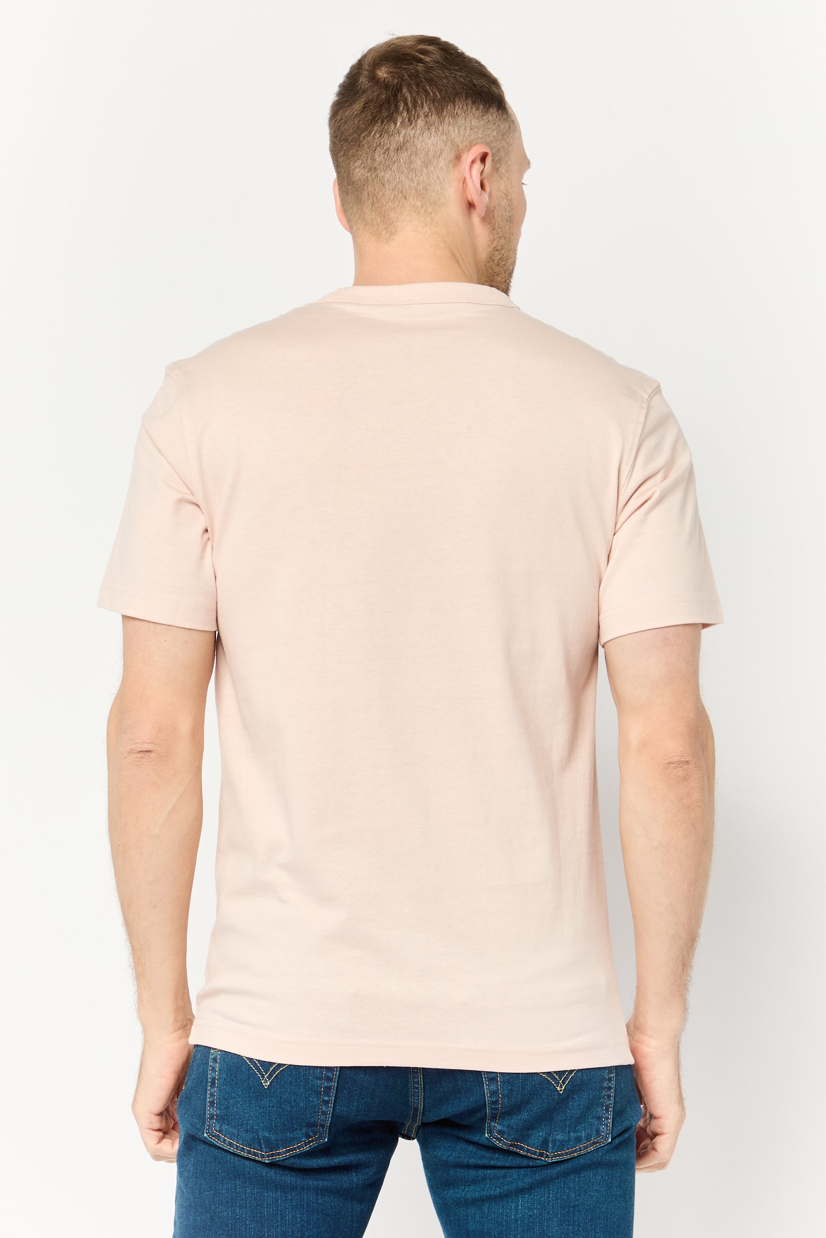Men Crew Neck Short Sleeves Plain T-Shirt, Light Pink