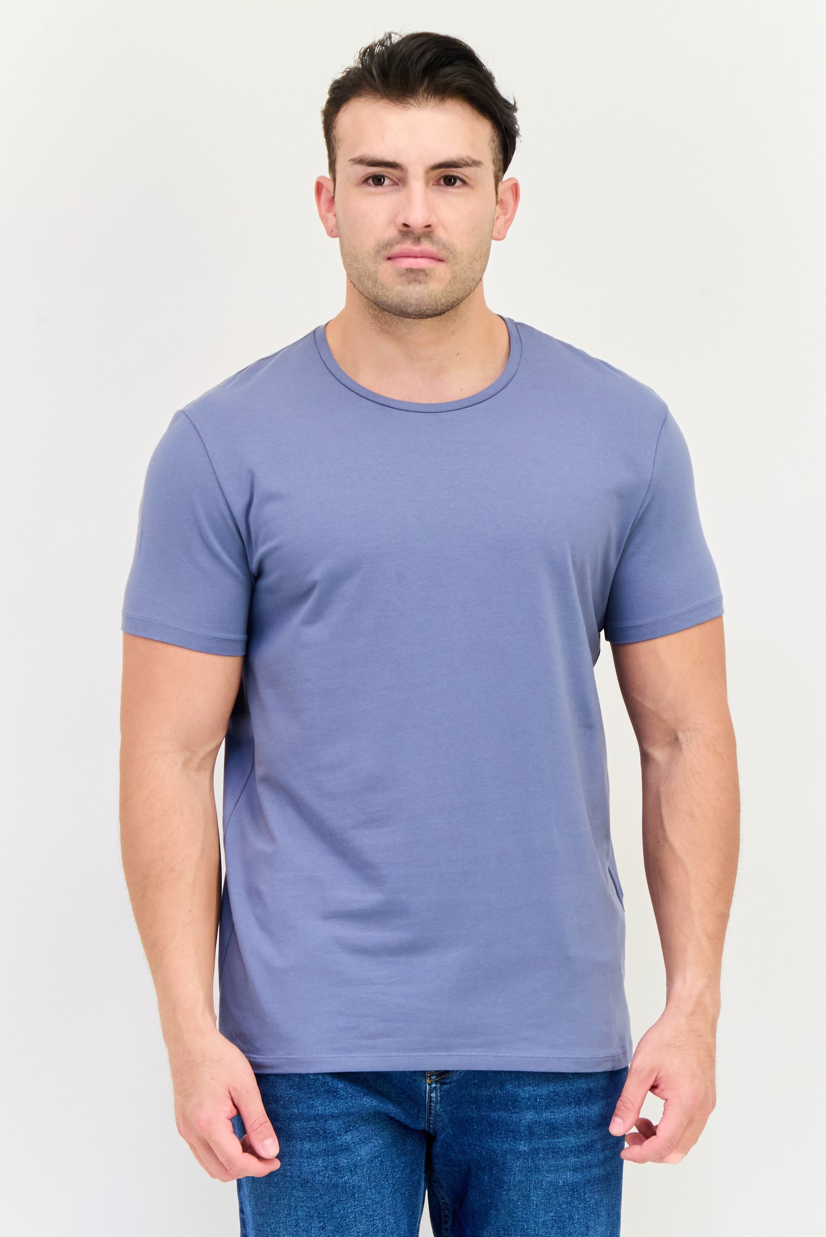 Men Crew Neck Short Sleeves Plain T-Shirt, Slate Blue