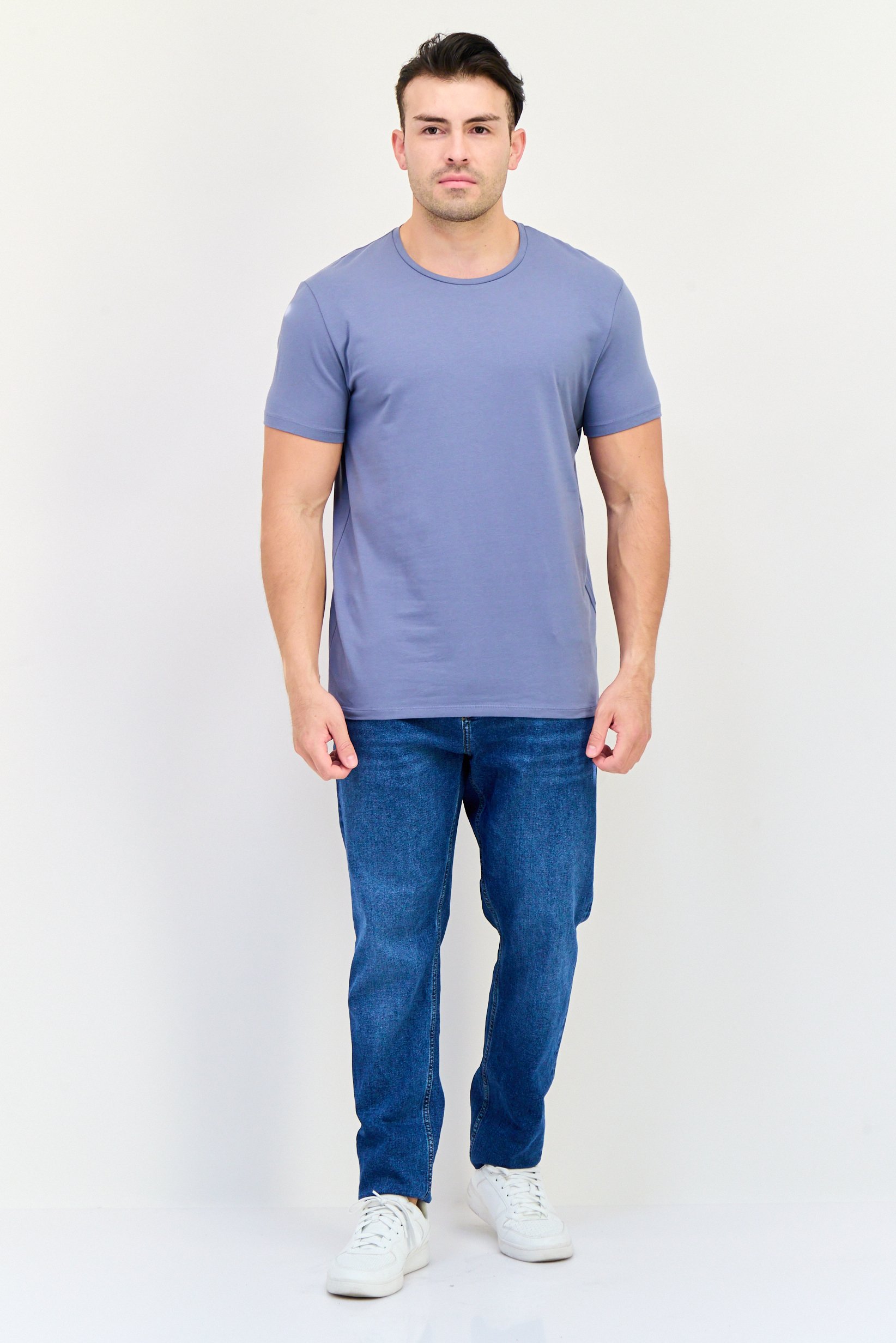 Men Crew Neck Short Sleeves Plain T-Shirt, Slate Blue