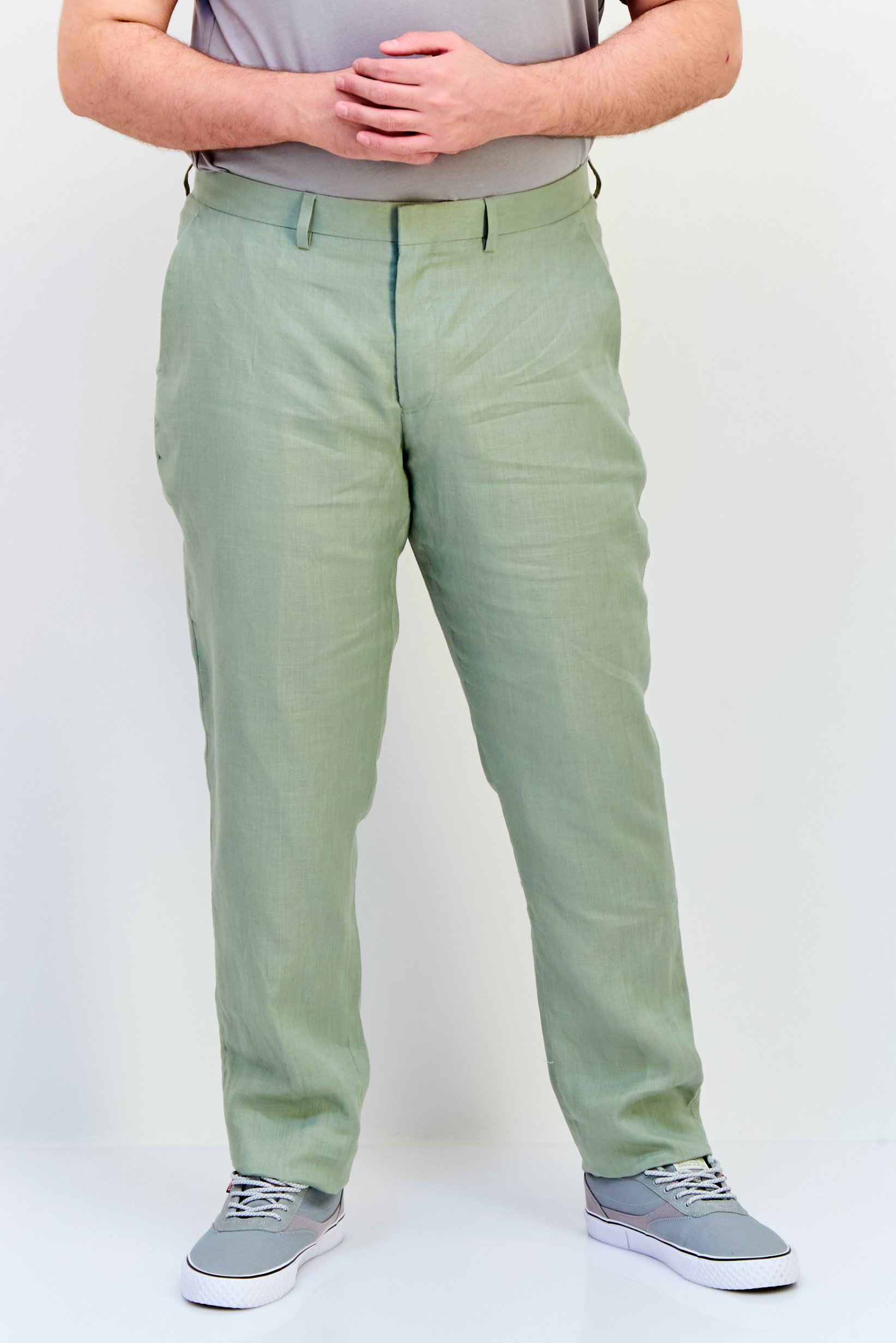 Men Regular Fit Plain Dress Pants, Sage Green