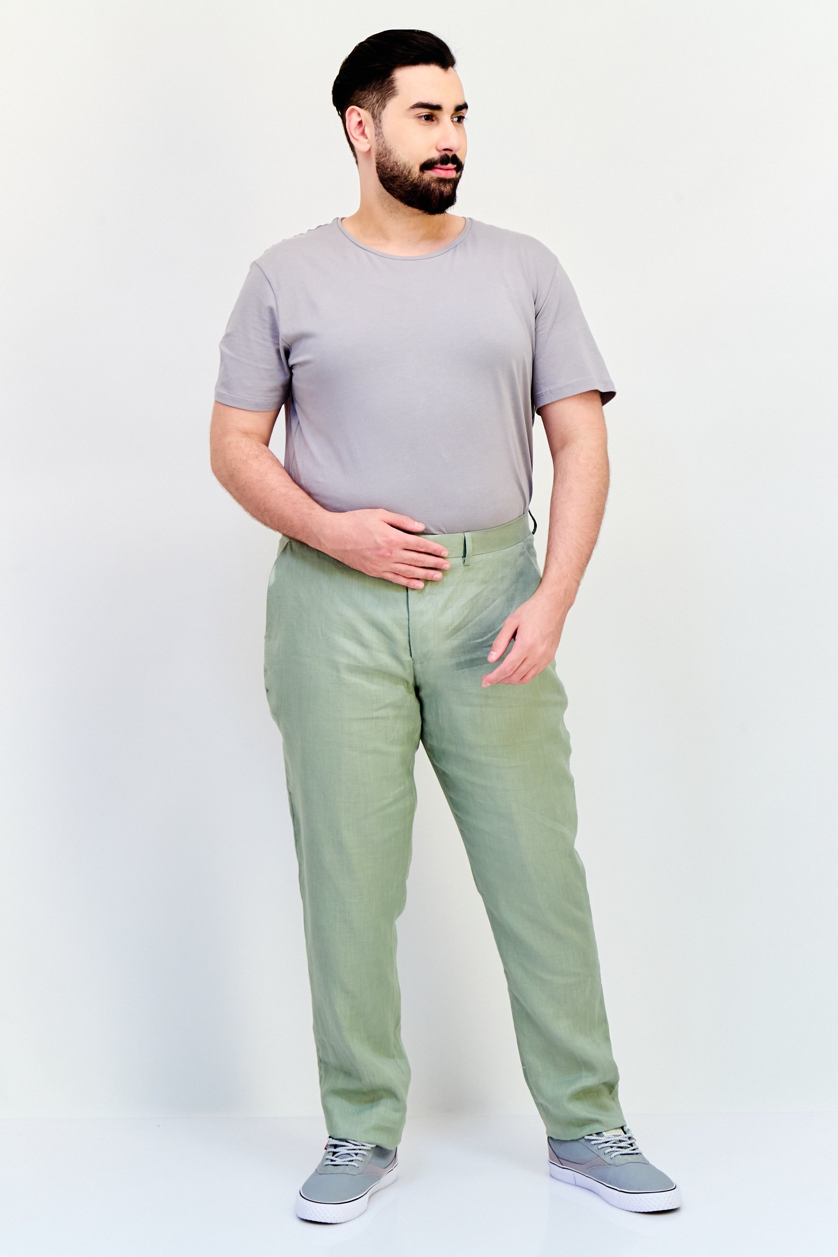 Men Regular Fit Plain Dress Pants, Sage Green