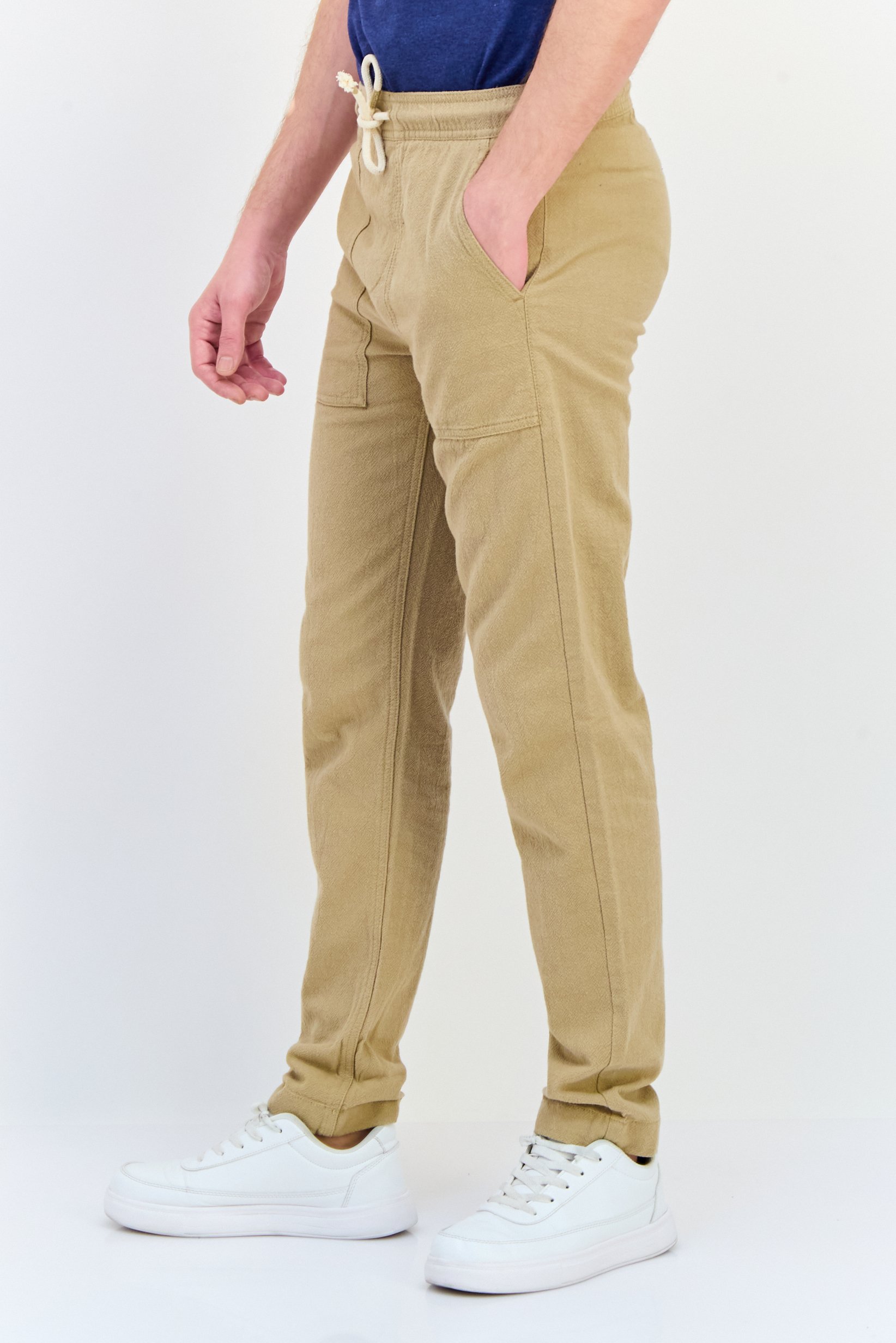Men Regular Fit Textured Straight Leg Pants, Beige