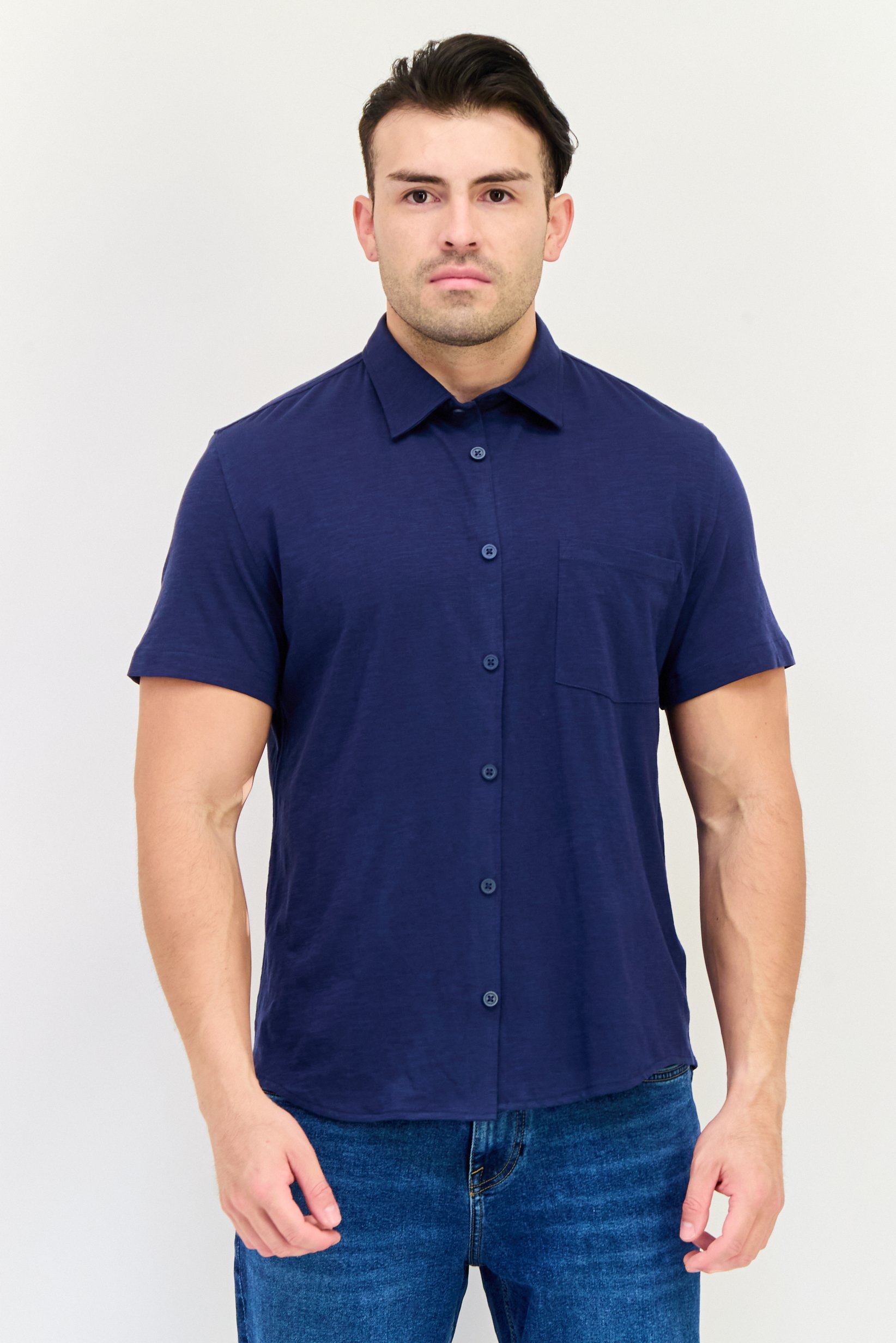 Men Regular Fit Heather Long Sleeves Casual Shirt, Navy