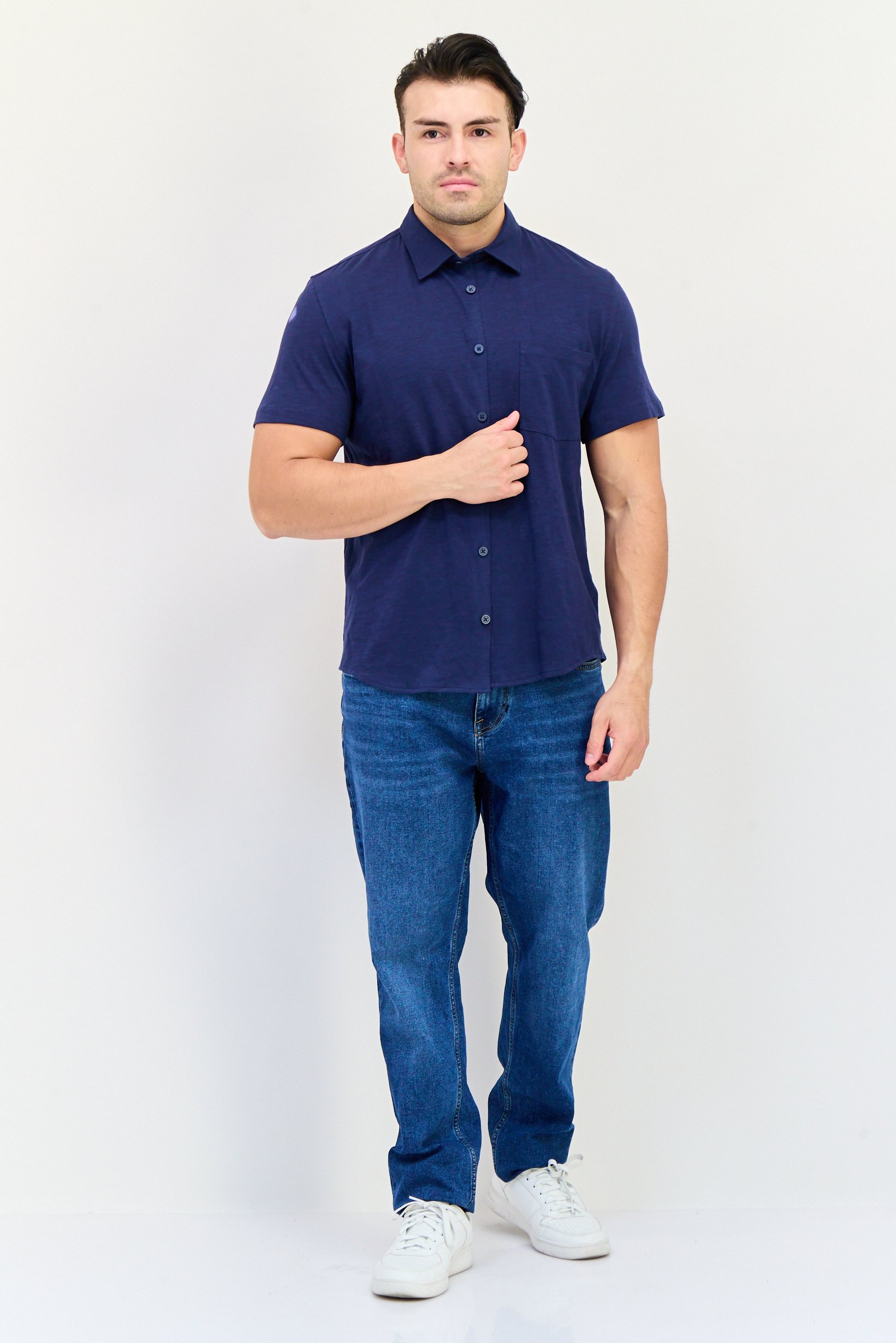 Men Regular Fit Heather Long Sleeves Casual Shirt, Navy
