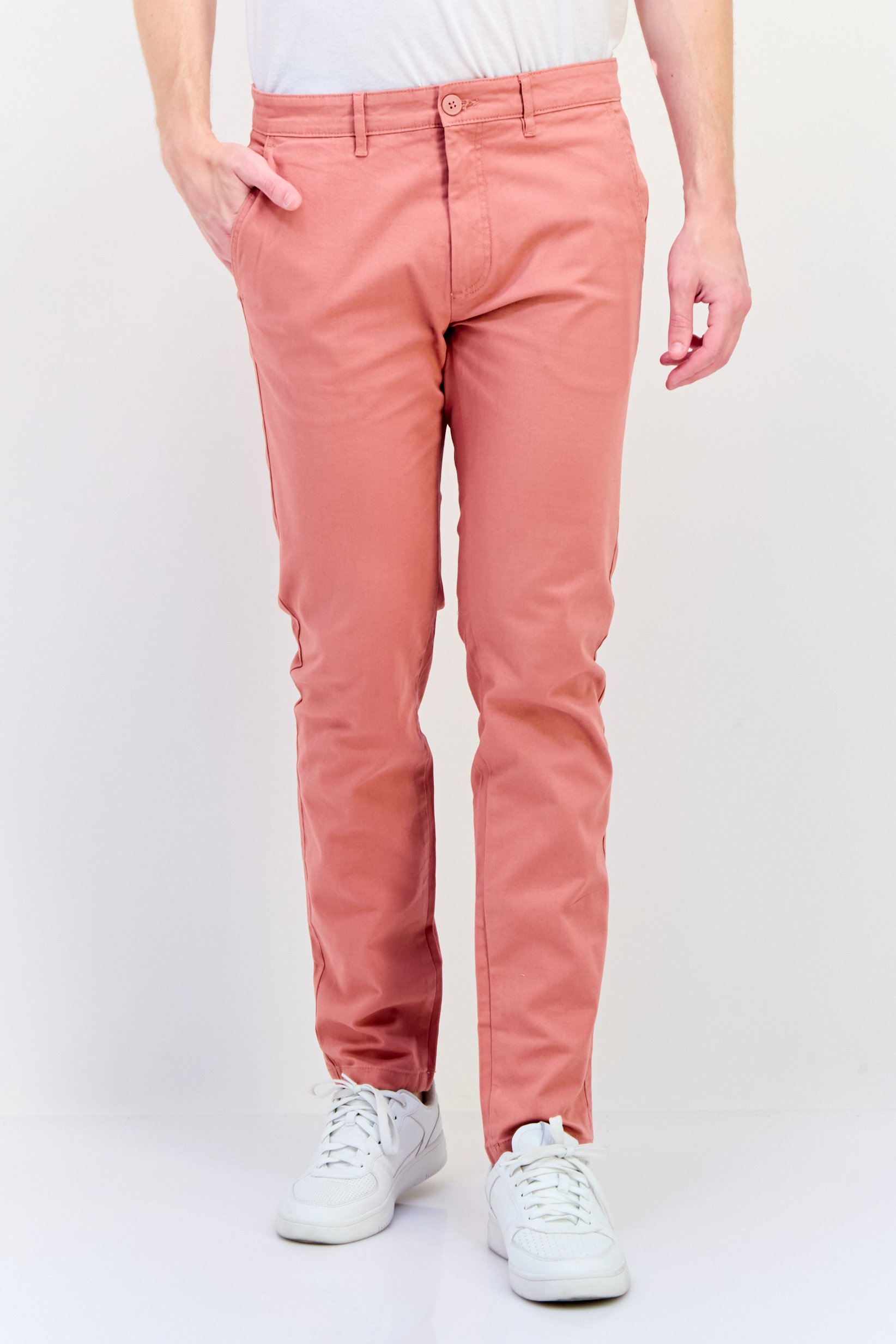 Men Slim Fit Plain Chino Pants, Coral
