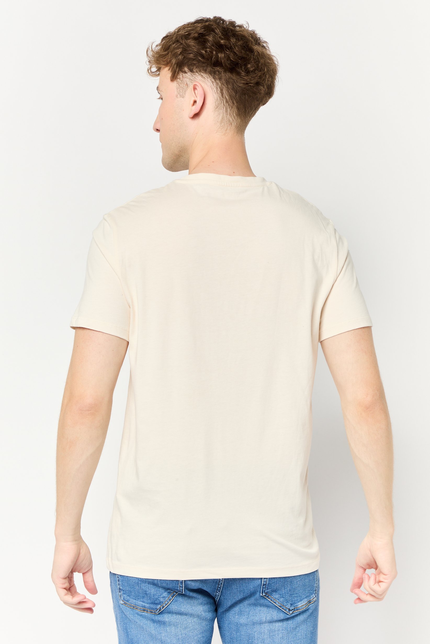 Men Crew Neck Short Sleeve Graphic Print T-shirt, Beige
