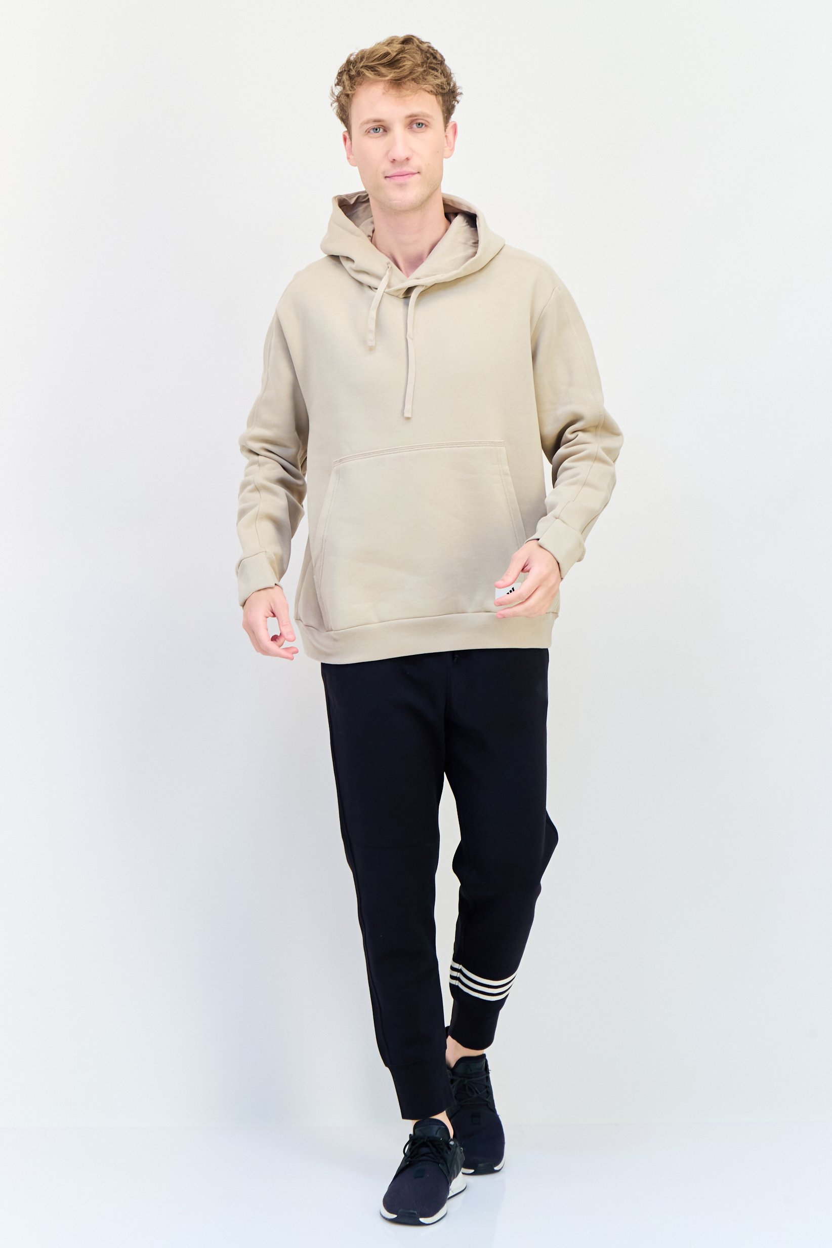 Men Sportswear Fit Long Sleeve Outdoor Hoodie, Beige