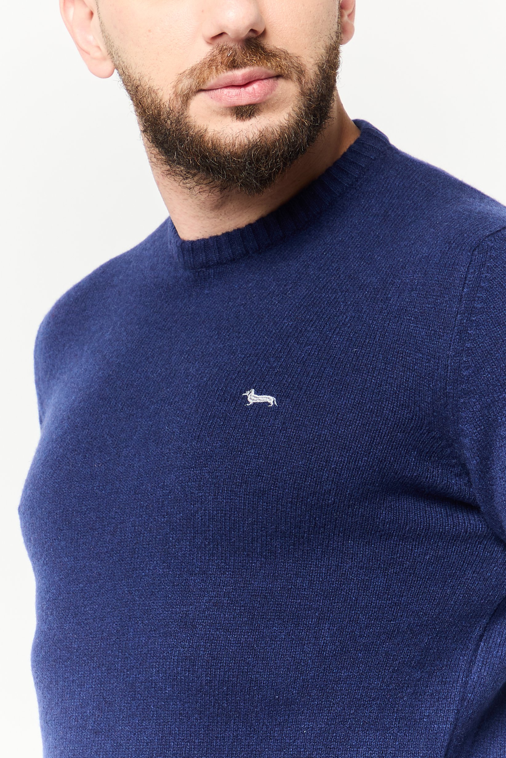 Men Ribbed Neck Embroidered Sweater, Navy