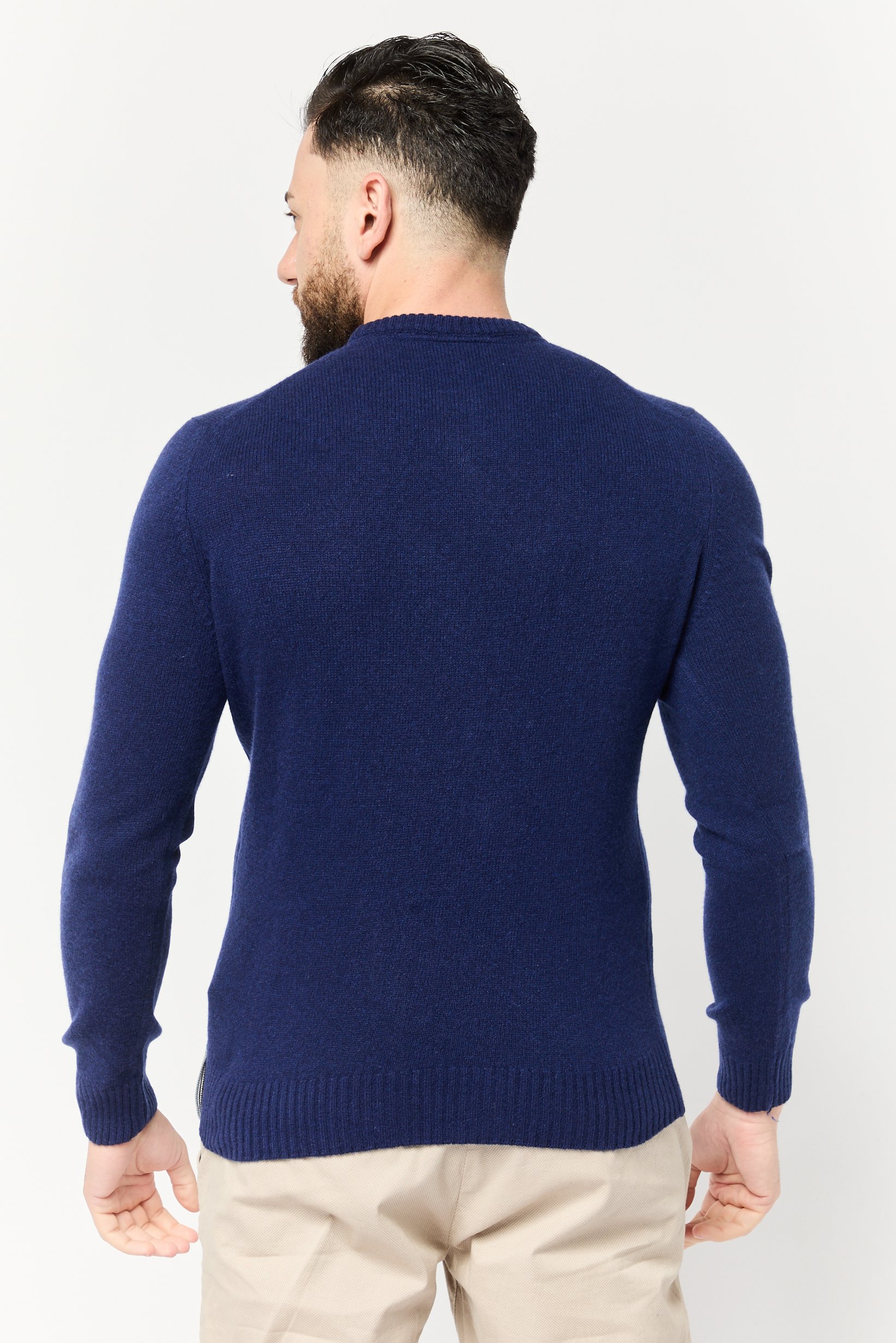 Men Ribbed Neck Embroidered Sweater, Navy