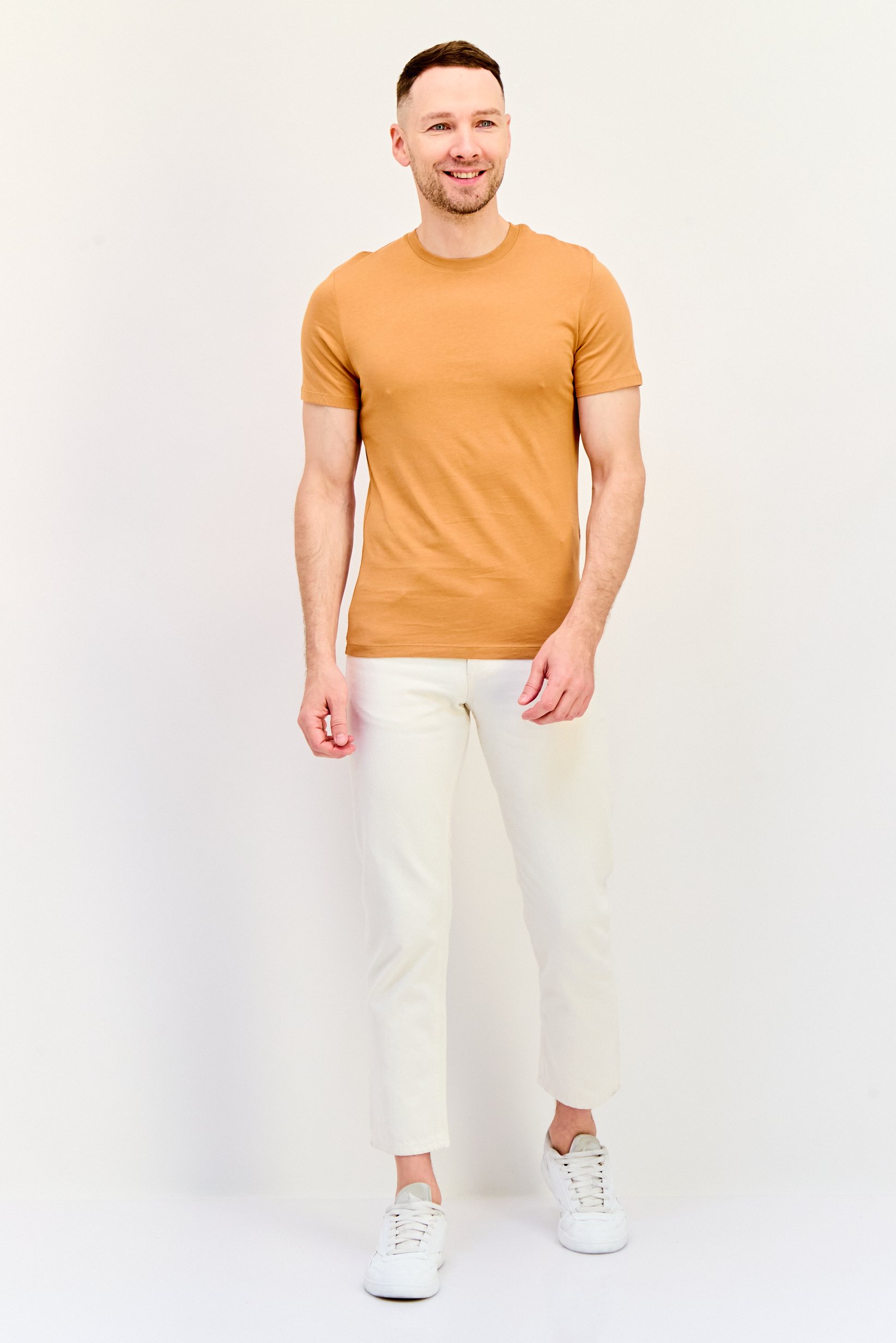 Men Crew Neck Short Sleeves Plain T-Shirt, Rust