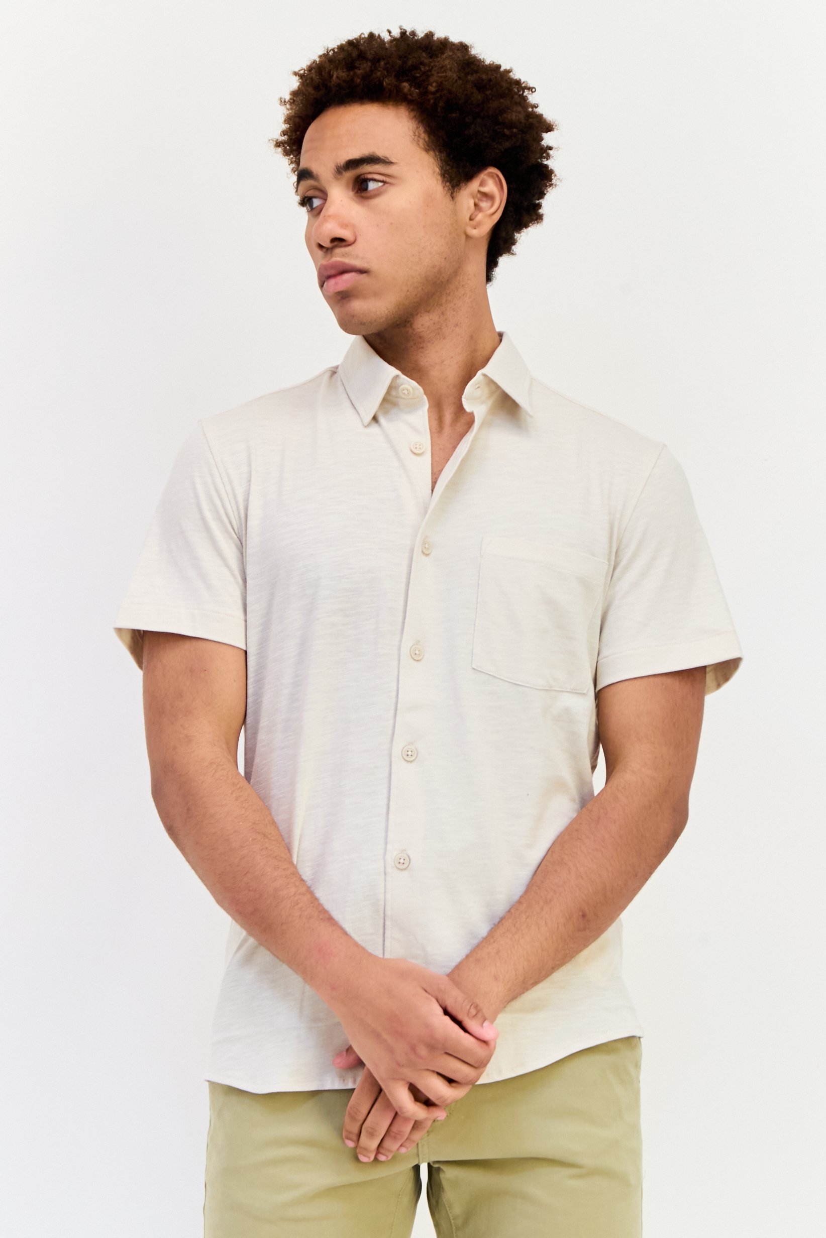 Men Regular Fit Heather Short Sleeves Casual Shirt, Cream