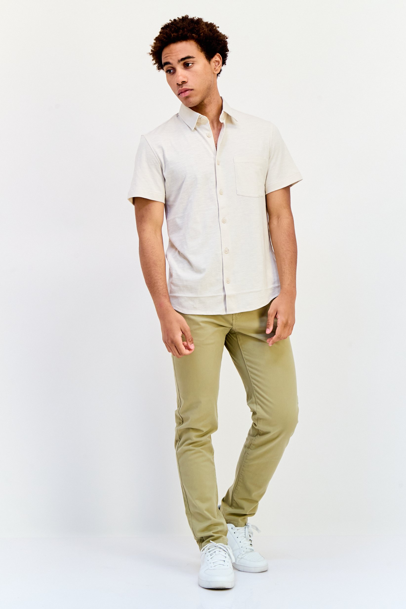 Men Regular Fit Heather Short Sleeves Casual Shirt, Cream